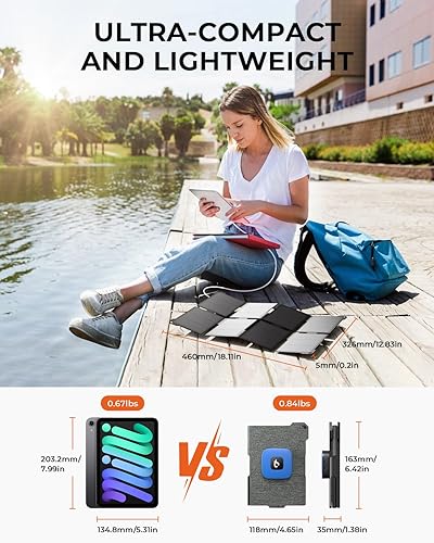 Miniatura 2 de Tamaño de bolsillo BigBlue Cargador de panel solar portátil de 25 W, cargador solar plegable con puertos USB-A y USB-C, panel solar impermeable IP68