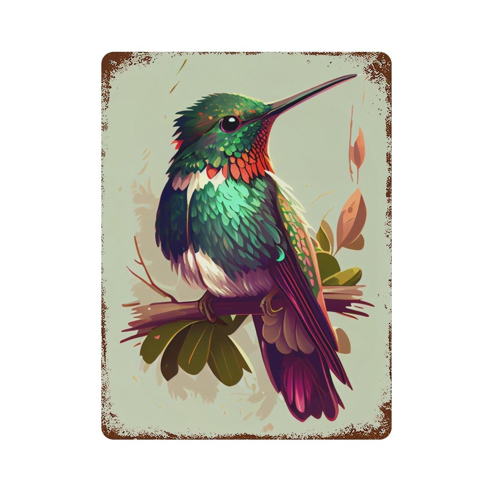Vintage Rust Metal Sign Hummingbird Cartoon 15.7"x11.8", Decorative Metal Wall Art for Basement, Hobby Room And Garage Decor