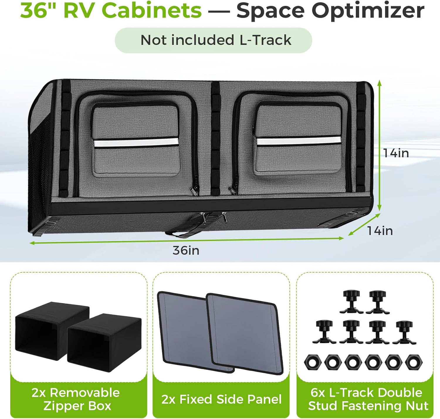 36" RV Overhead Soft-Sided Storage Cabinet, Van Organizers and Storage Compatible with Mercedes-Benz Sprinter, Ford Transit & RAM Promaster Van, Van Cabinets for Camper Van, RVs, Mobile Home & Vanlife