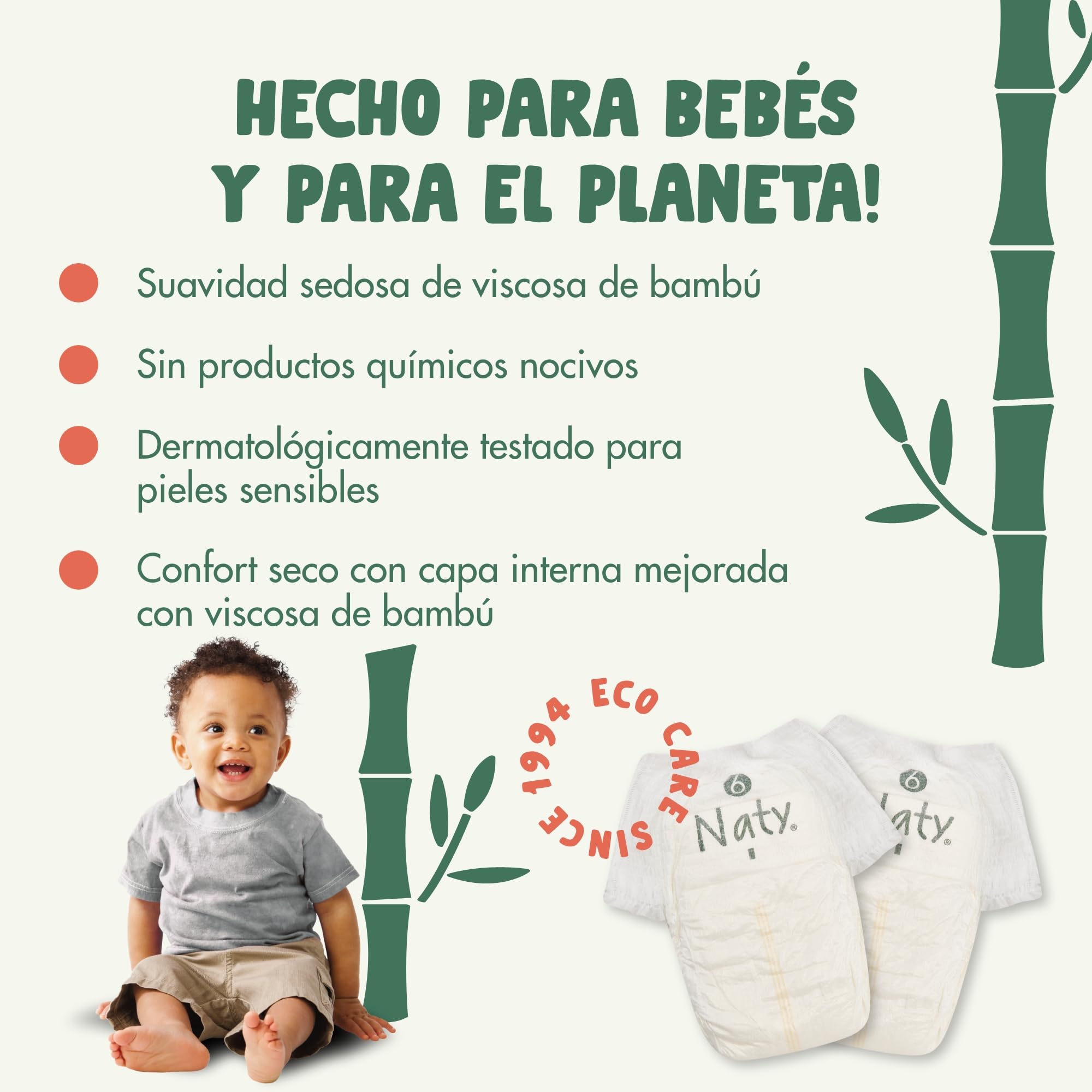 Naty Bamboo - Pañales-braguita de viscosa de bambú - suavidad sedosa, pañales-braguita de origen vegetal, dermatológicamente testados para piel sensible y súper absorbentes (talla 6, 68 unidades)