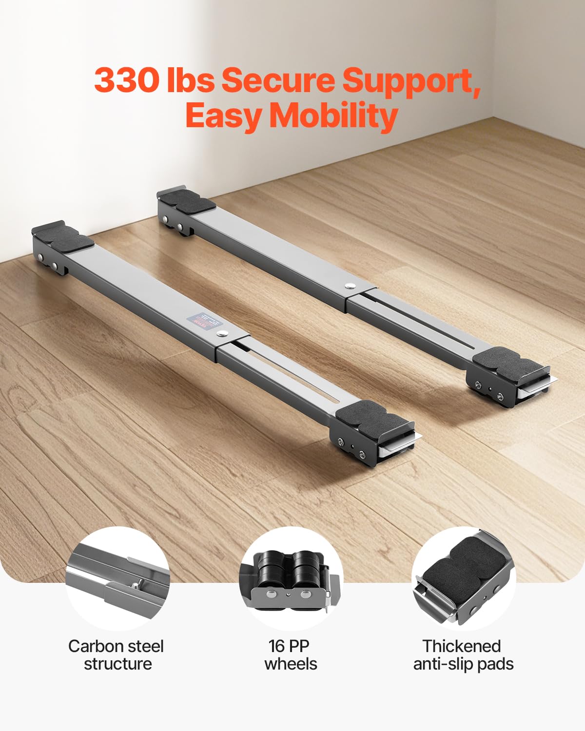 VEVOR Plataforma Rodante para Muebles de 700 x 50 x 40 mm con Base Ajustable, Capacidad de Carga de 149,7 kg, Rodillos Extensibles para Electrodomésticos, Lavadora, Frigorífico y Secadora, Gris