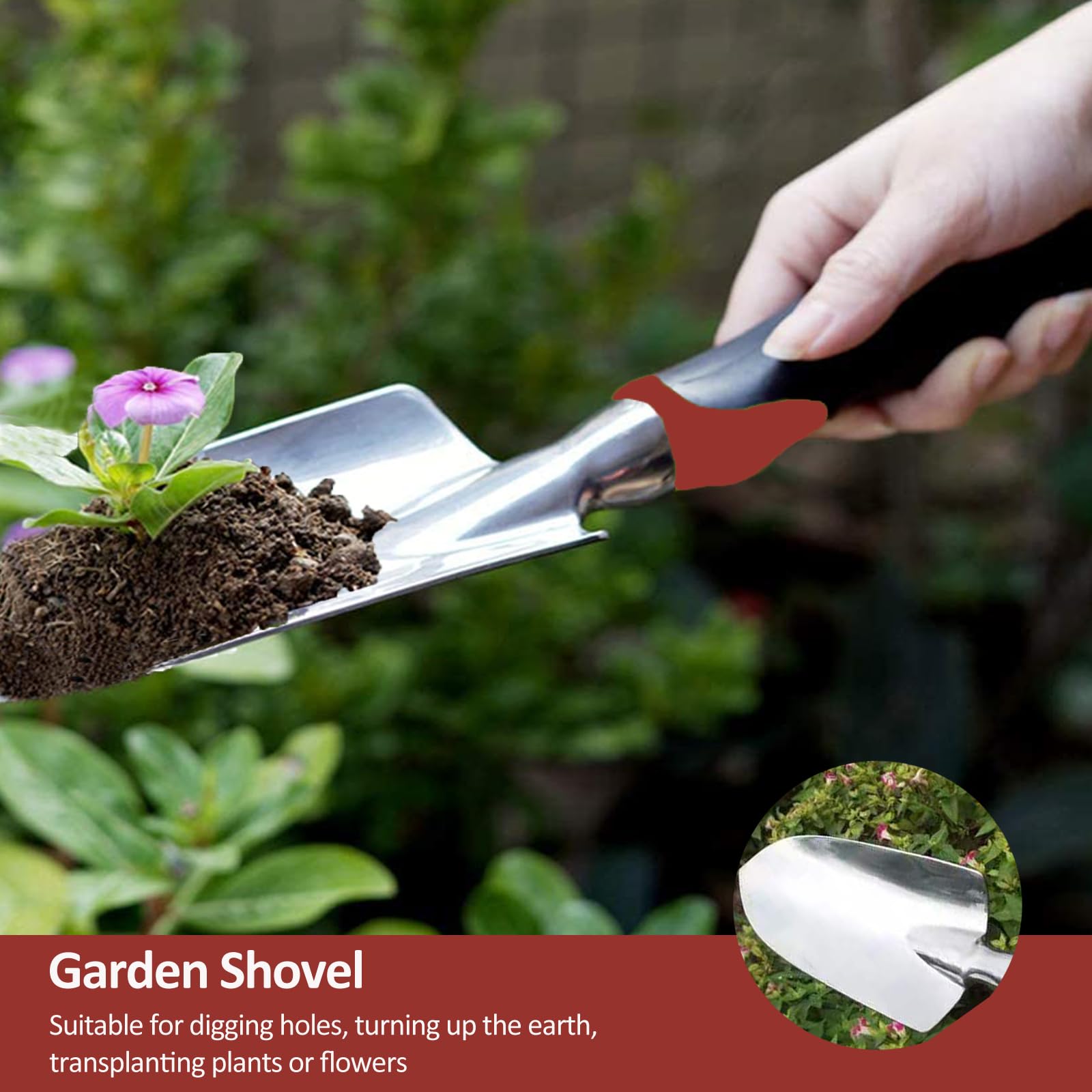 Juego de herramientas de jardín, 3 piezas, incluye paleta de jardín, paleta de trasplante y rastrillo de mano con mango ergonómico antideslizante, kit de jardinería resistente para jardinería