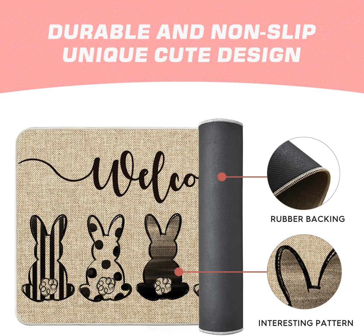 Artoid Mode Buffalo Plaid Stripes Dot Bunny Welcome Easter Doormat, Seasonal Spring Summer Holiday Yard Floor Switch Mat for Indoor Outdoor 24x35 Inch