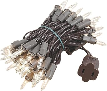 Novelty Lights 11 Feet 50 Bulbs Traditional Incandescent Mini Lights, Clear on Brown Wire with 2.5" Spacing, Commercial Grade and UL Listed for Indoor/Outdoor Use, End-to-End Connectable