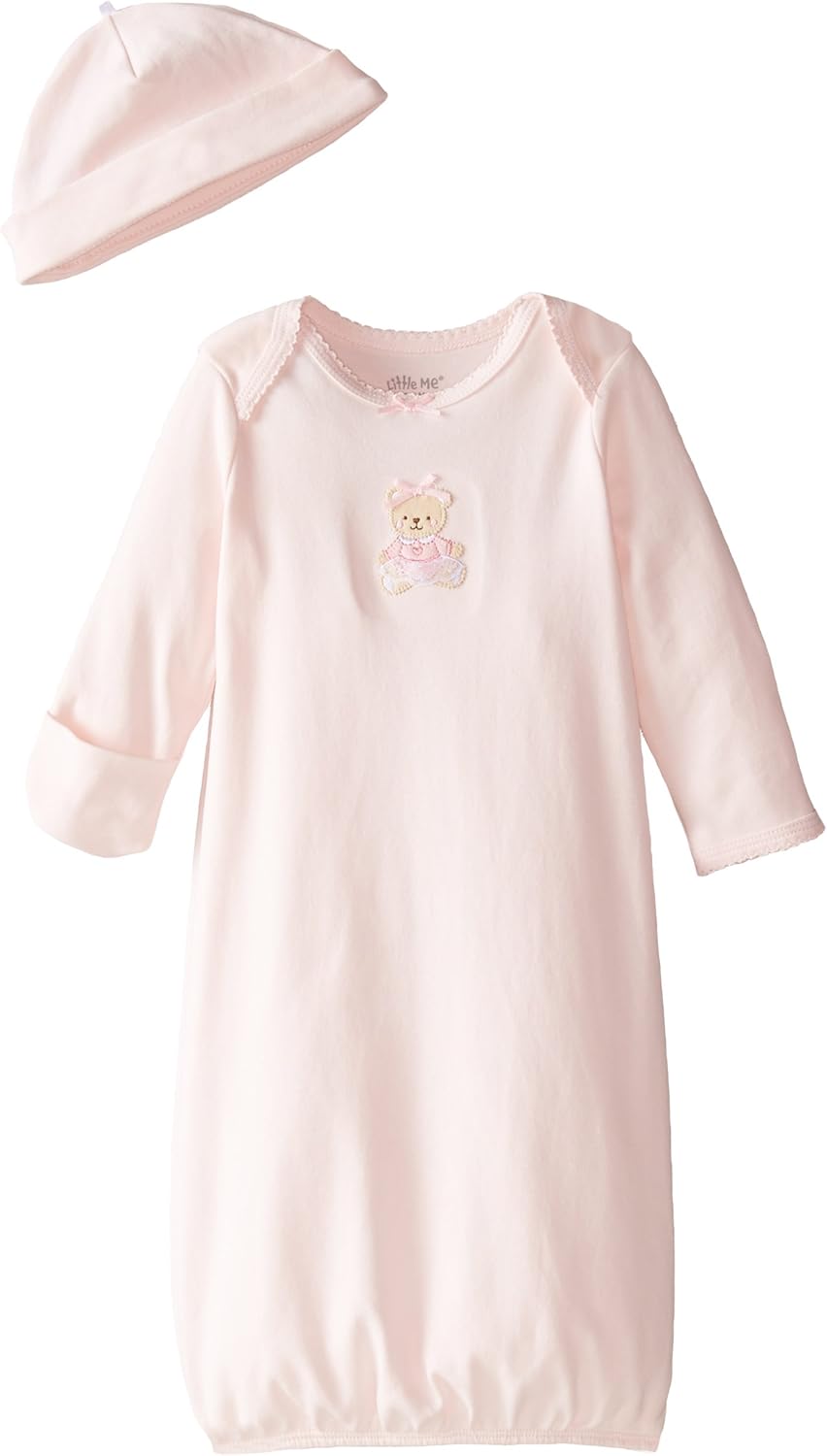 Little Me Baby Girls' Gown and Hat Set, Mint Print, 0-3 Months: Clothing