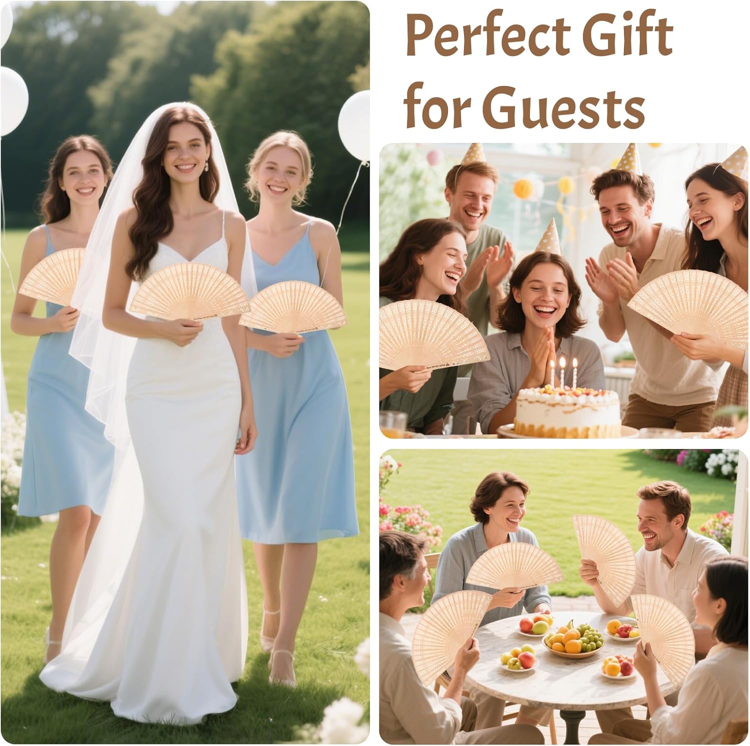 HJX Personalized Wooden Folding Hand Fans Custom Engraved with Organza Bags Wedding Party Favors for Guests Bulk (30, Style-1)