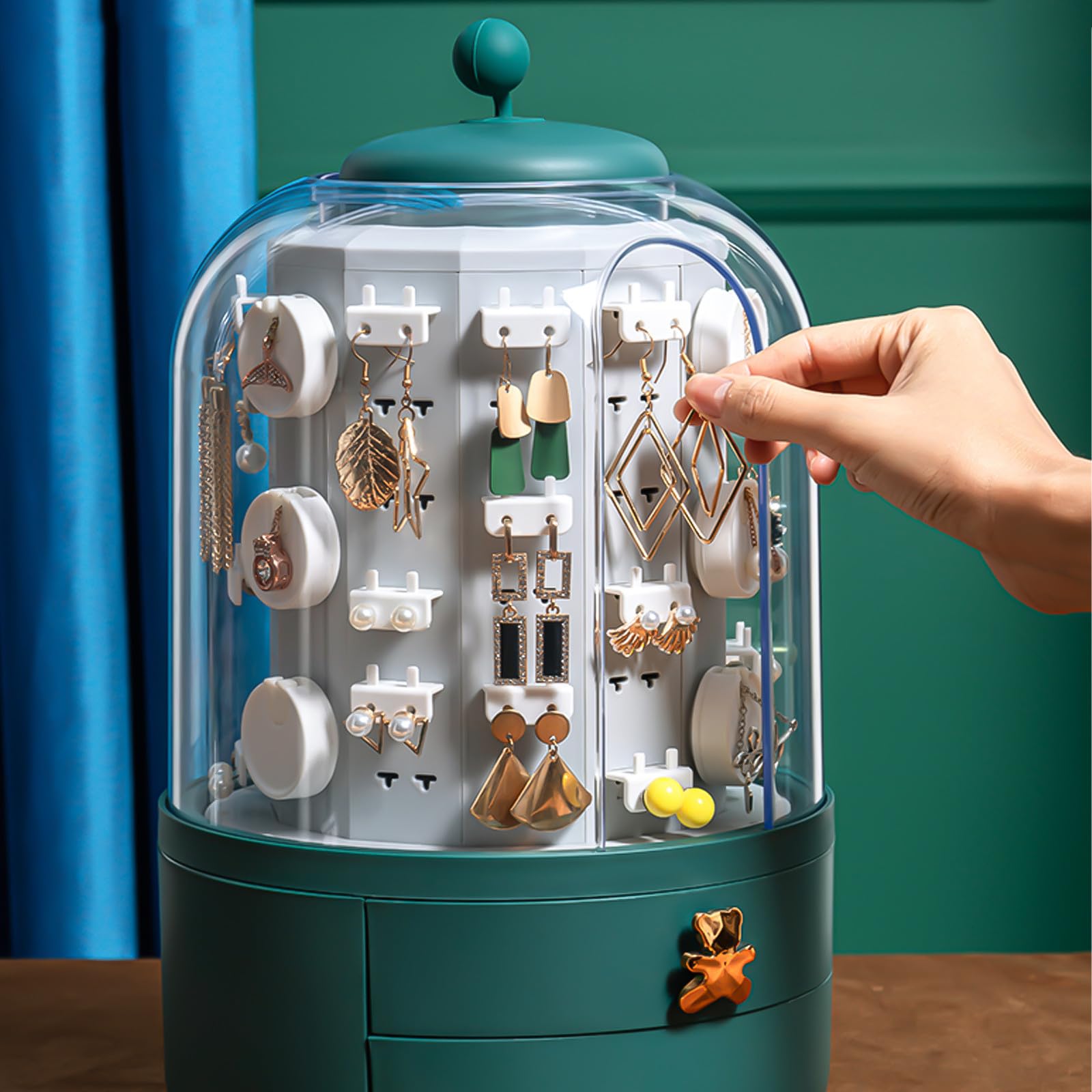 Boîte à Bijoux en Plastique Rotative Tiroirs, Couvercle Transparent