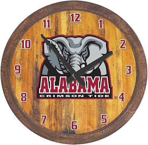 Miniatura 280 de The Fan-Brand NCAA Oklahoma Sooners: Faux Barrel Top Wall Clock Sports Team Bar Sign Décor - Home Man Cave, Party Decoration - Made On Demand