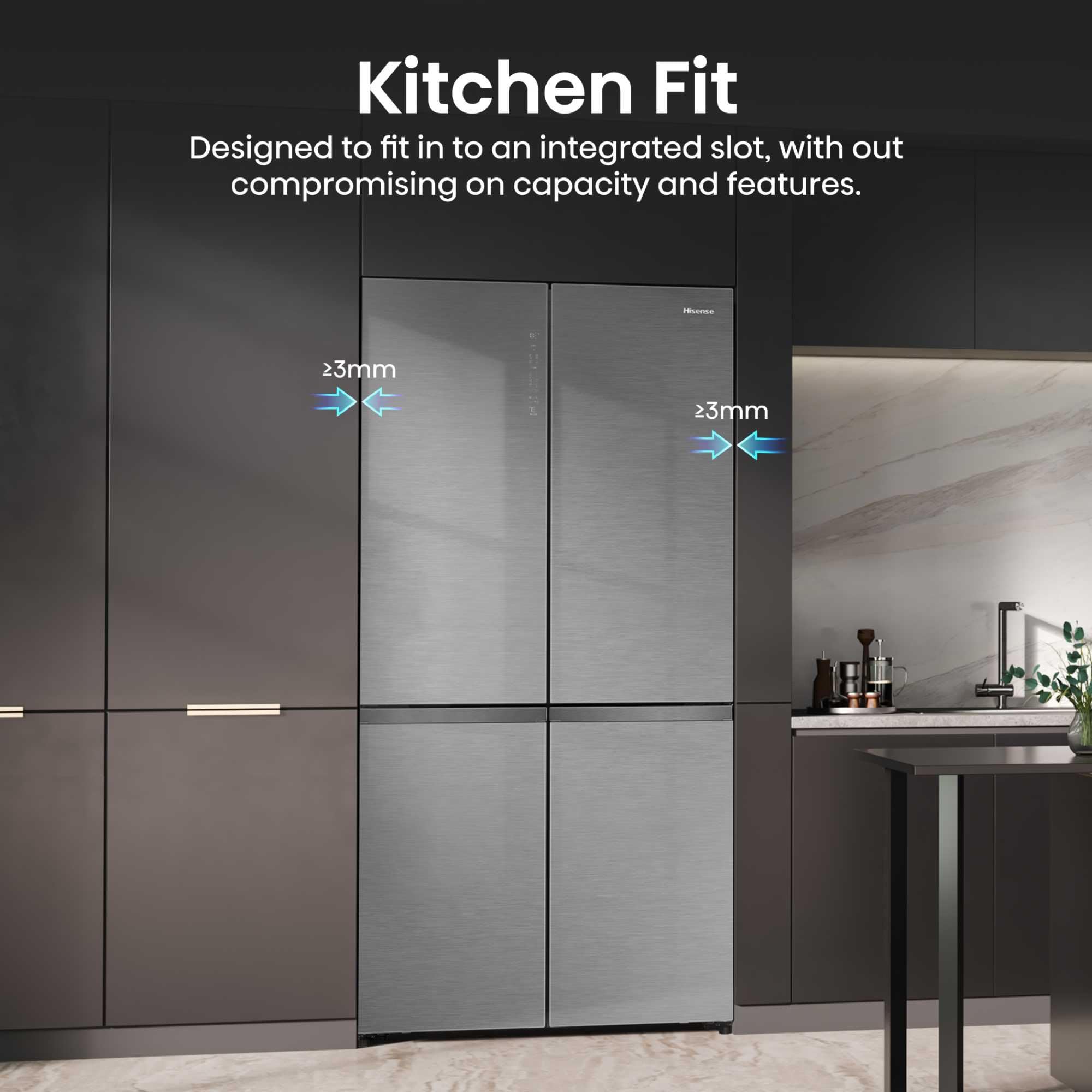 Hisense KitchenFit RQ768N4GVE Total No Frost - Frigorífico americano con múltiples puertas, vidrio plateado, clasificación E