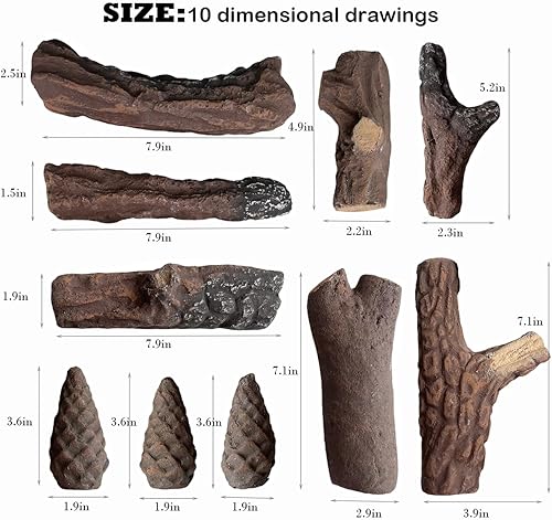 Miniatura 4 de Juego de troncos de chimenea de gas de 10 piezas, decoración de leña de cerámica simulada pequeña para chimeneas eléctricas de etanol de gas,