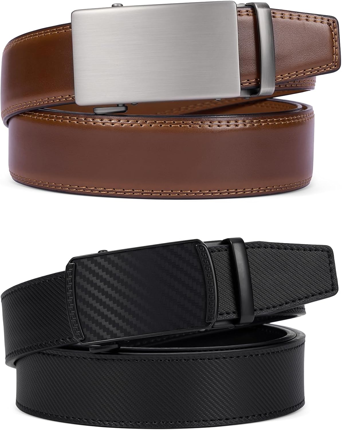 Ratchet Belts for Men, Mens Belt Leather 2 Pack, Black Brown Adjustable Belt for Dress Casual, Gifts Box - Image 2