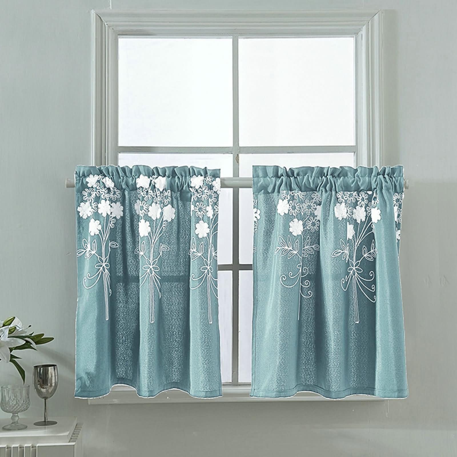 Tende corte da bagno lunghe 61 cm, 2 pezzi con tasca per asta
