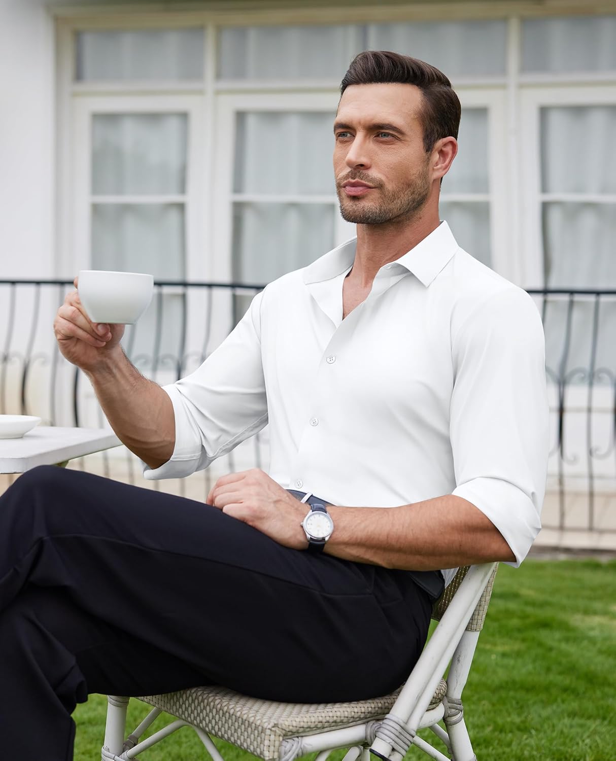 Lion Nardo Slim Fit Dress Shirts for Men Stretch Muscle Fit Long Sleeve Dress Shirts Wrinkle Free Formal Button Down Shirts - Image 5