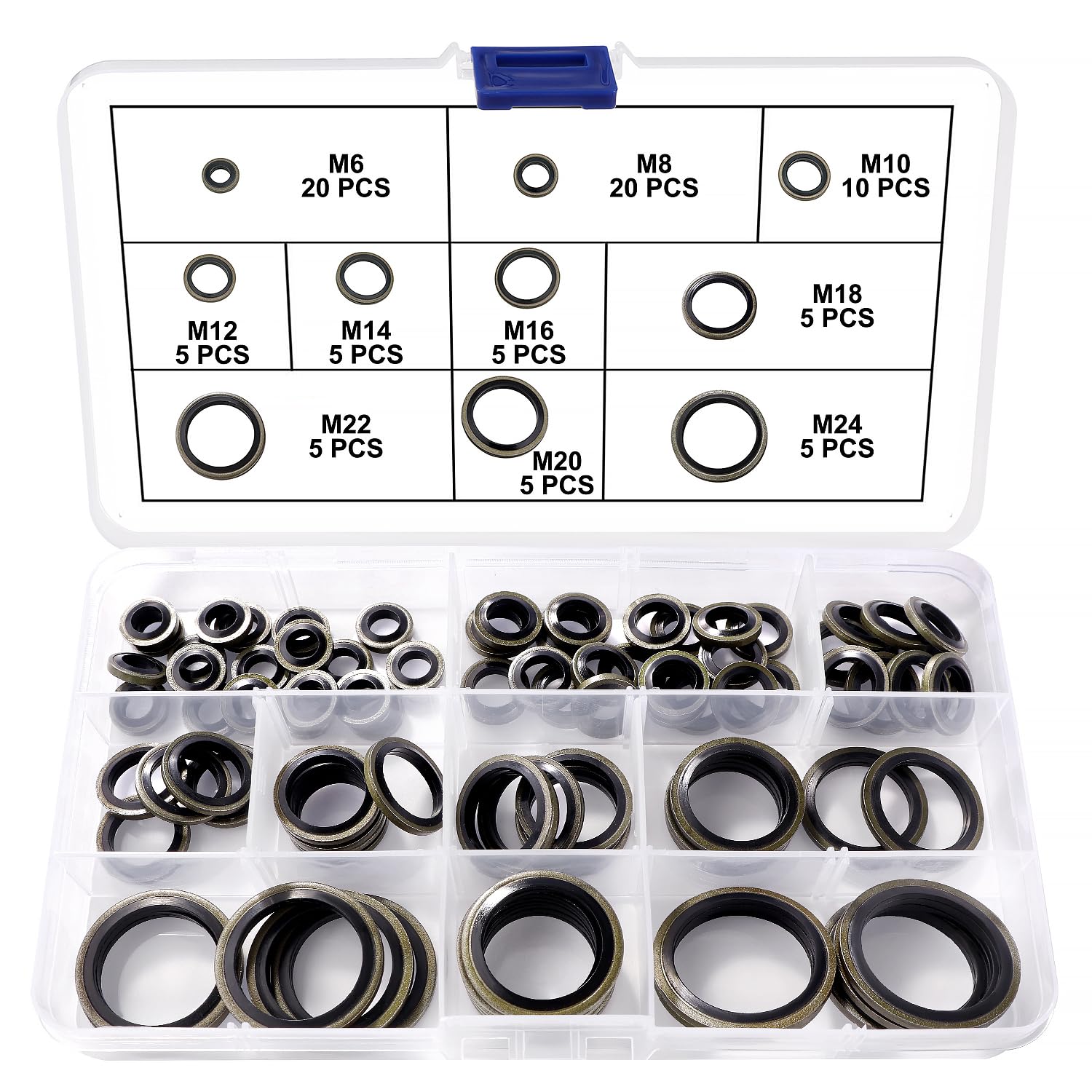 YIXISI 85 PCS 10 Sizes M6 / M8 / M10 / M12 / M14 / M16 / M18 / M20 / M22 / M24 Bonded Seal Oil Washers Kit, Metal Rubber Sealing Oil Ring, for Central Hydraulics Power Steering