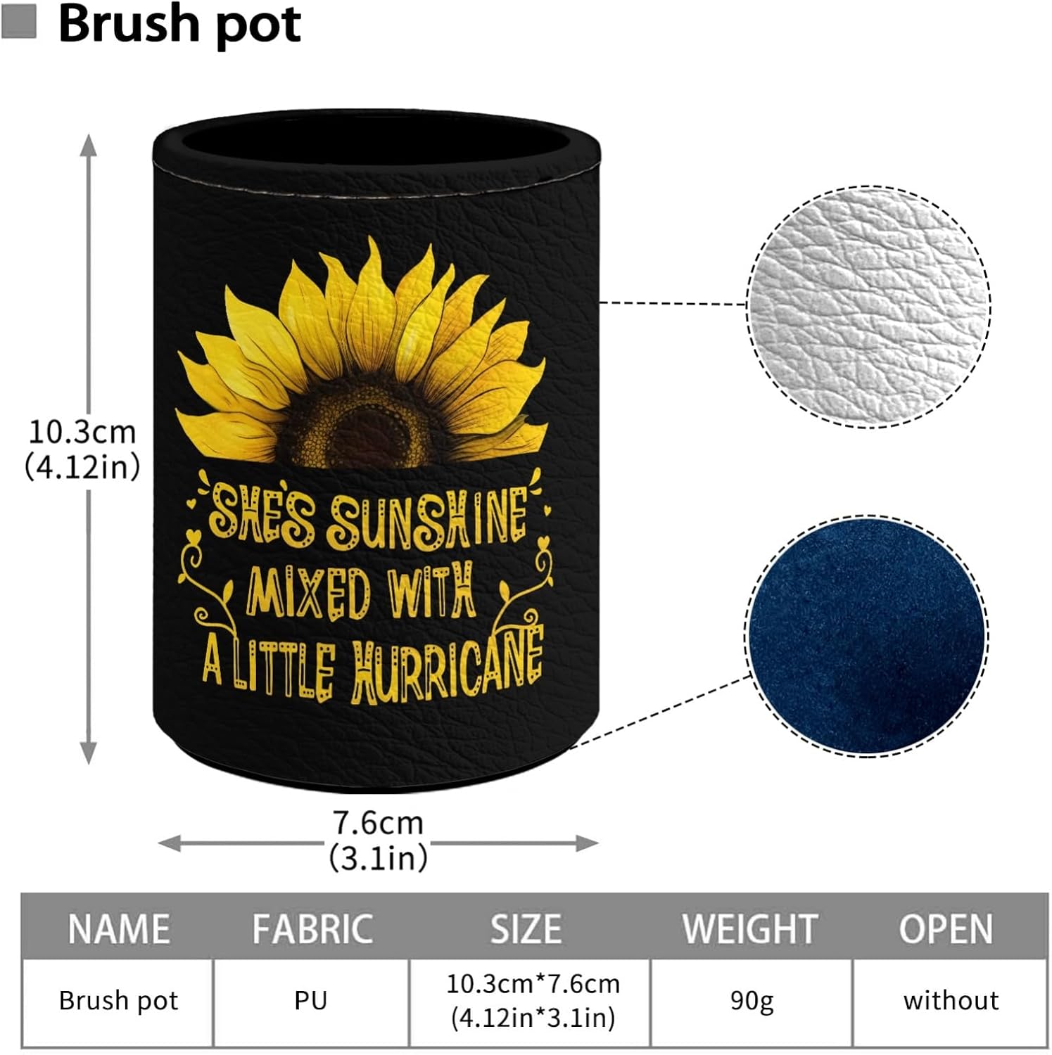 She's Sunshine Sunflower Print Pencil Holder Pen Holder, Cylinder Pen Pencil Cup for Home Office, Desktop Stationery Organizer Desk Accessories Women Makeup Brush Holder Stand Cup Pot