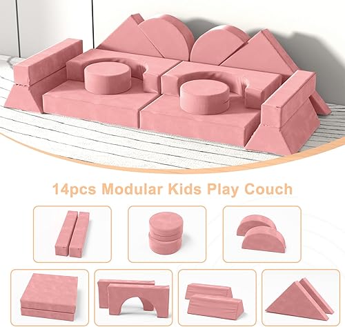 Miniatura 3 de XJD Sofá modular de pepitas para niños, 14 piezas, sofá de juego imaginativo para niños y niñas, sofá plegable para sala de juegos, color rosa