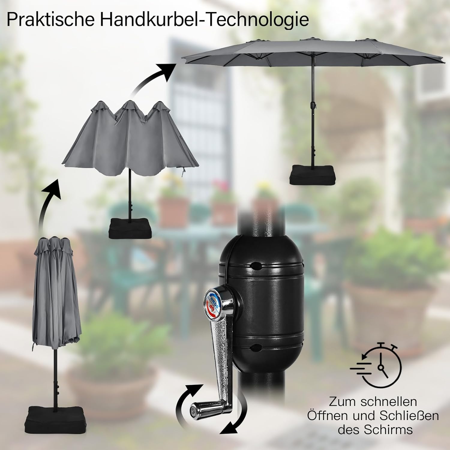 Diagram showing the crank mechanism for opening and closing the parasol