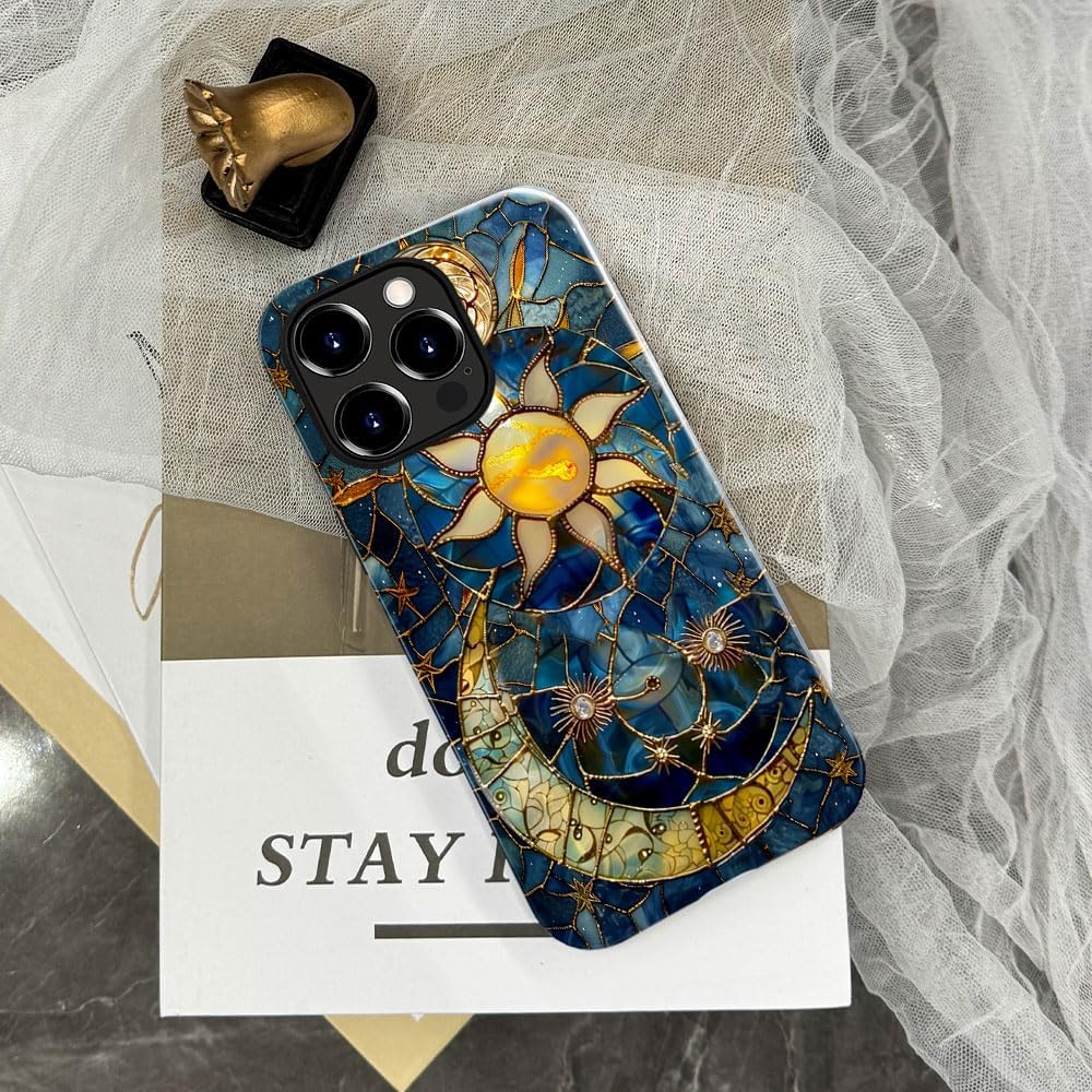 Generic Case for iPhone 16 Pro - Glossy Hybrid Durable Shockproof Phone Cover,Cases for Woman Girl - Moon Stars Celestial Glass Moon Stars Celestial Glass iPhone 16 Pro image 6 of 7 B0DGSHNV61