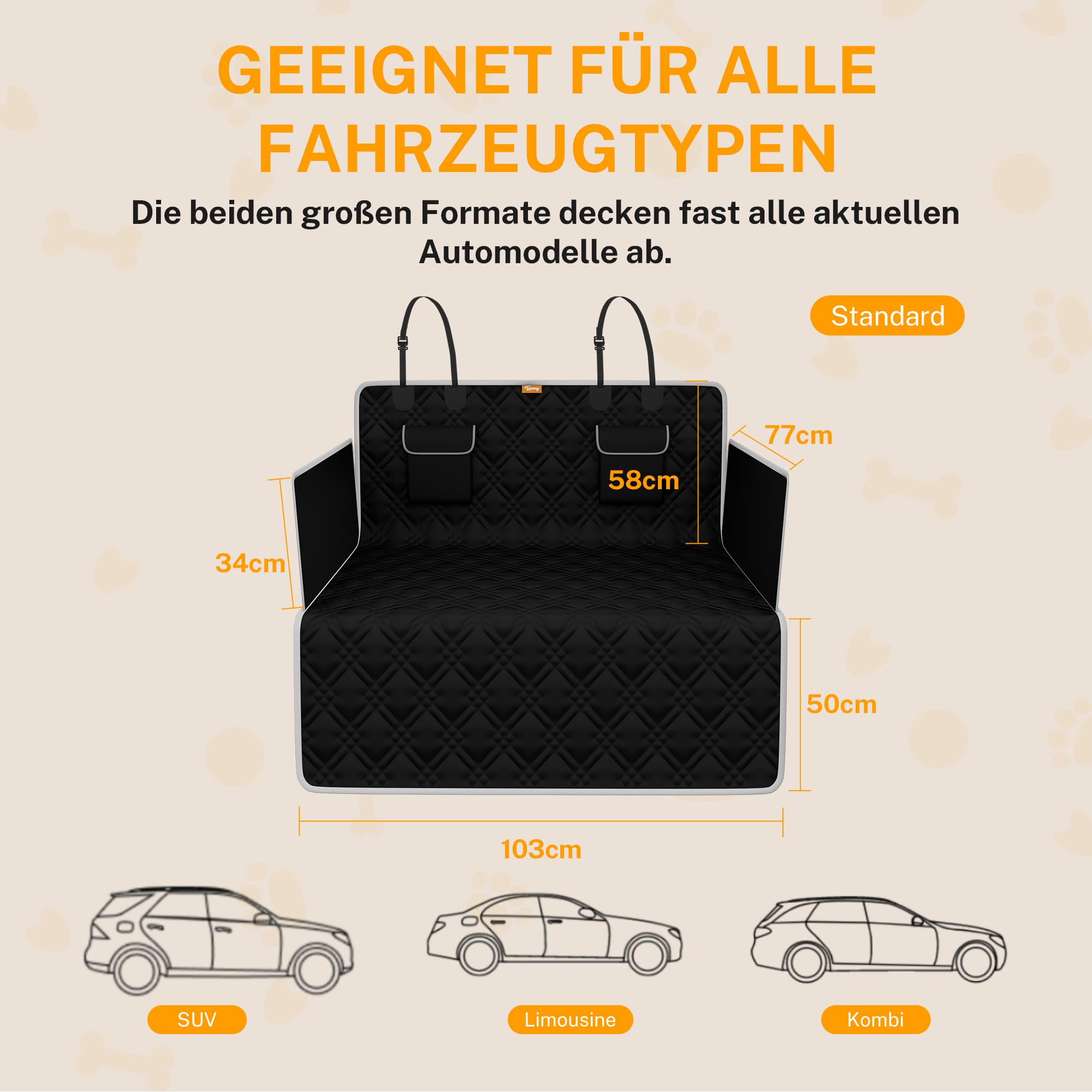 Kofferraumschutz Hund, Gesteppt & Robust mit Seitenschutz und Ladekantenschutz, wasserdichte Hundedecke Auto aus 600D Oxford, schützt vor Kratzern, Schmutz und Haaren, universell für SUV & Kombi
