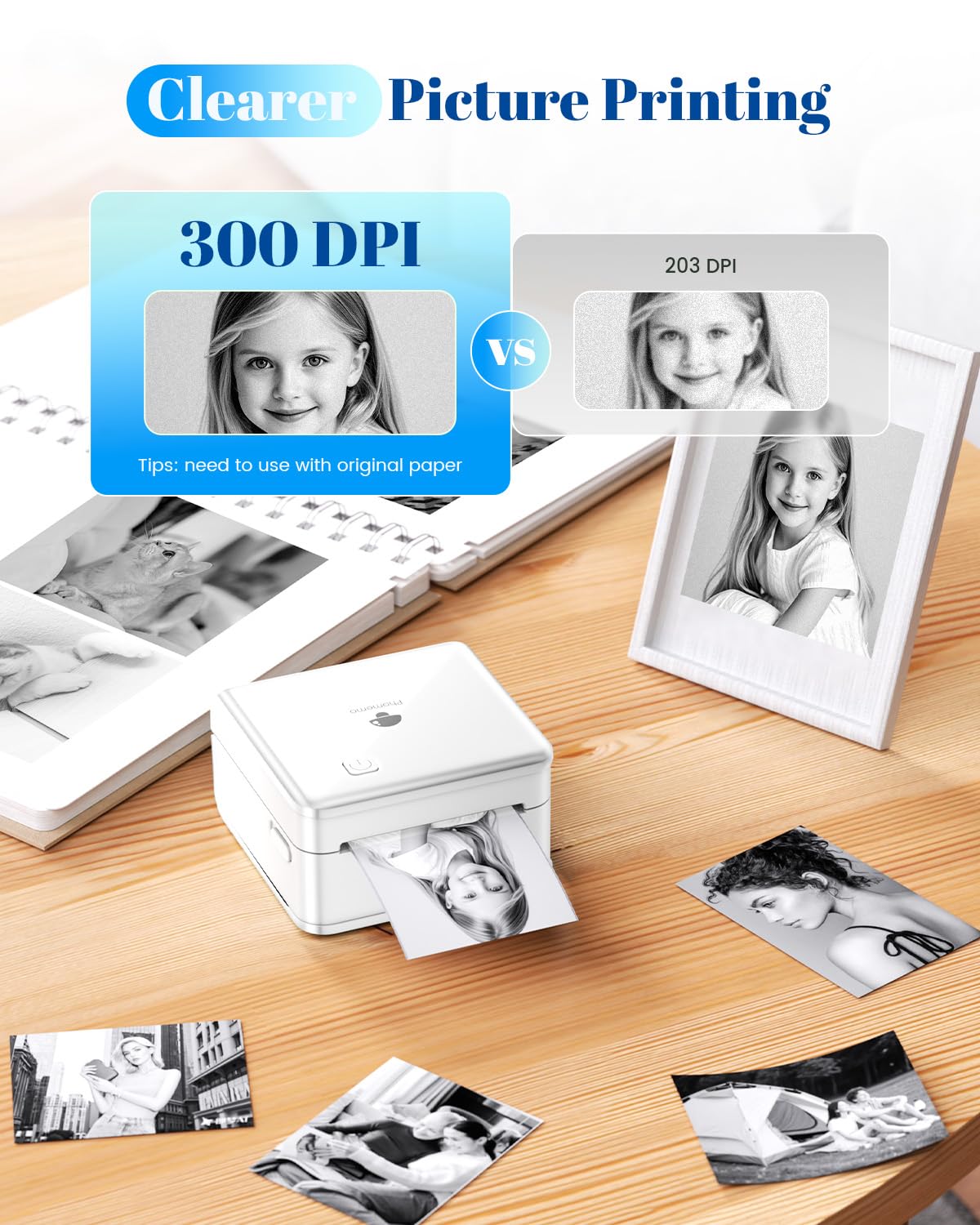 Phomemo M04S Mini-printer, draagbare thermische printer, 300 dpi, mobiele printer, 110 mm, voor onderweg, studienotities, etiketten, foto's, miniprinter voor smartphone, compatibel met iOS en Android