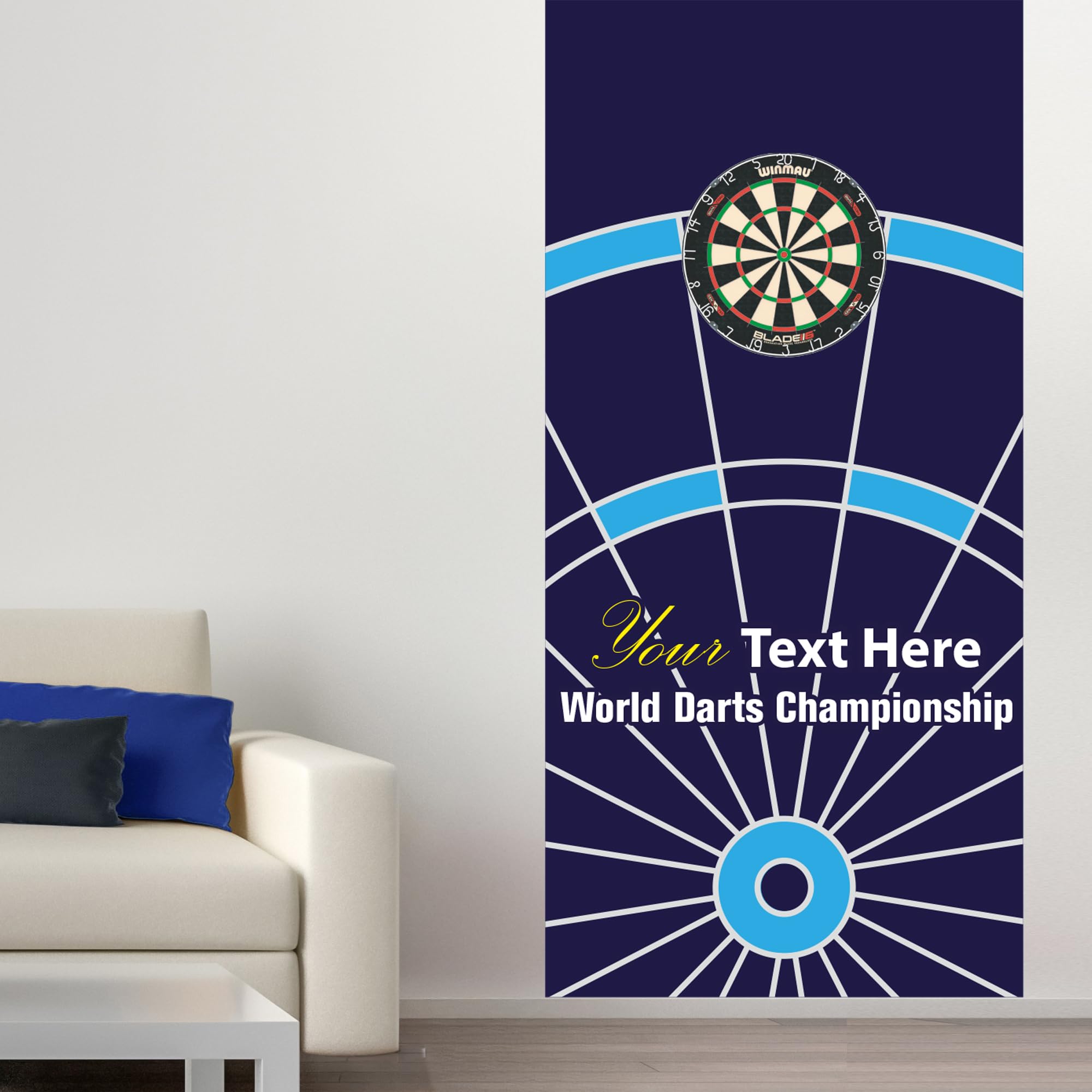 Themed Blue Darts Wall Sticker - Dart Board Personalised Text Wall Art (180Cm Height X 115Cm Width)