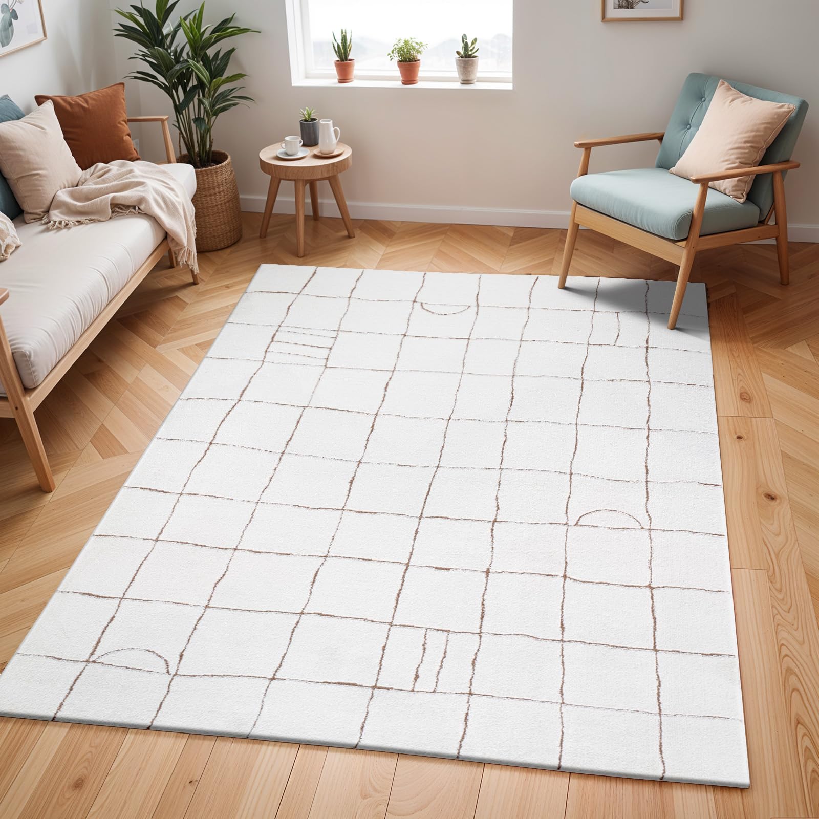 Livabliss HOPE Scandi Modern High Pile Area Rug - Ivory/Brown - 160 x 213 cm - Polyester