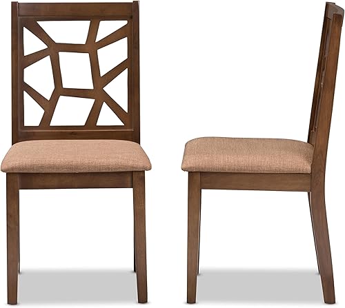 Miniatura 3 de Baxton Studio Silla de comedor Abilene Mid-Century tapizada de tela marrón claro y acabado marrón nogal