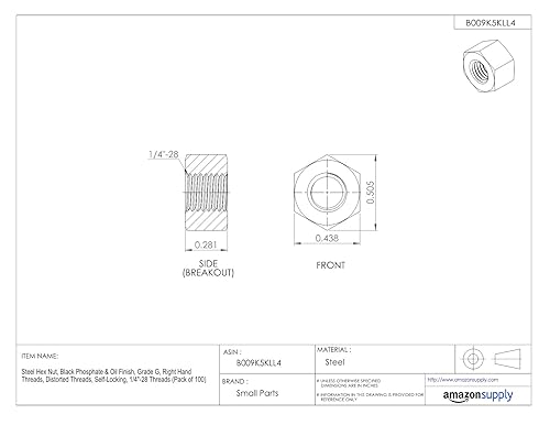 Miniatura 2 de Tuerca de brida hexagonal de acero grado G, acabado de fosfato negro y aceite, roscas distorsionadas autobloqueantes, 516"-24 roscas, 12 pulgada de