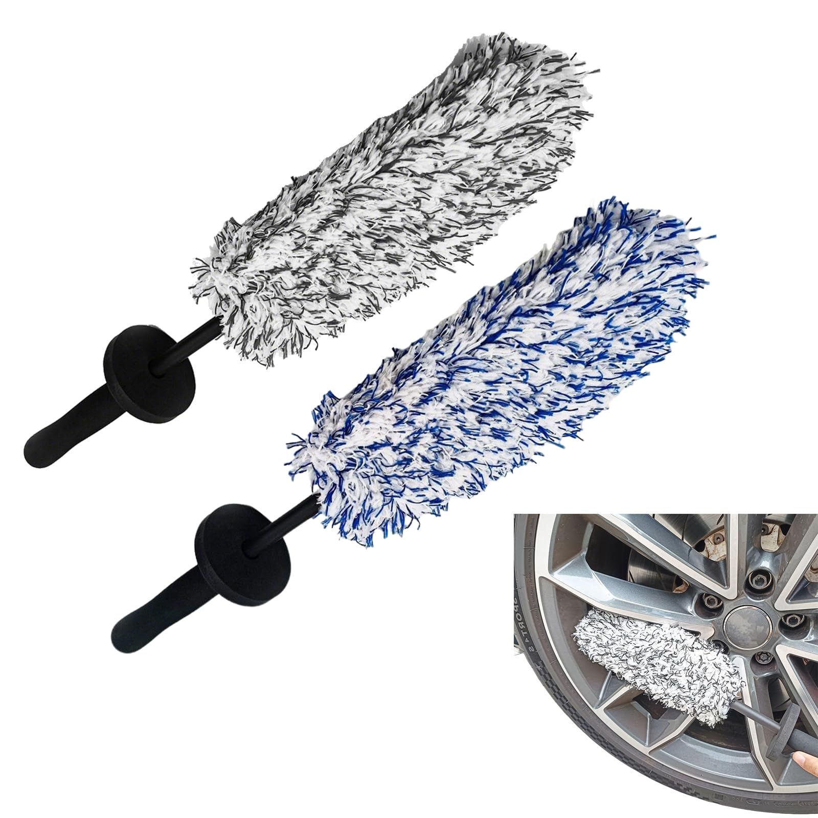 2PCS Brosse pour Jantes en Microfibre, Brosse Jantes Voiture, pour Un Nettoyage en Douceur Jusque dans Le Fond de la Jante