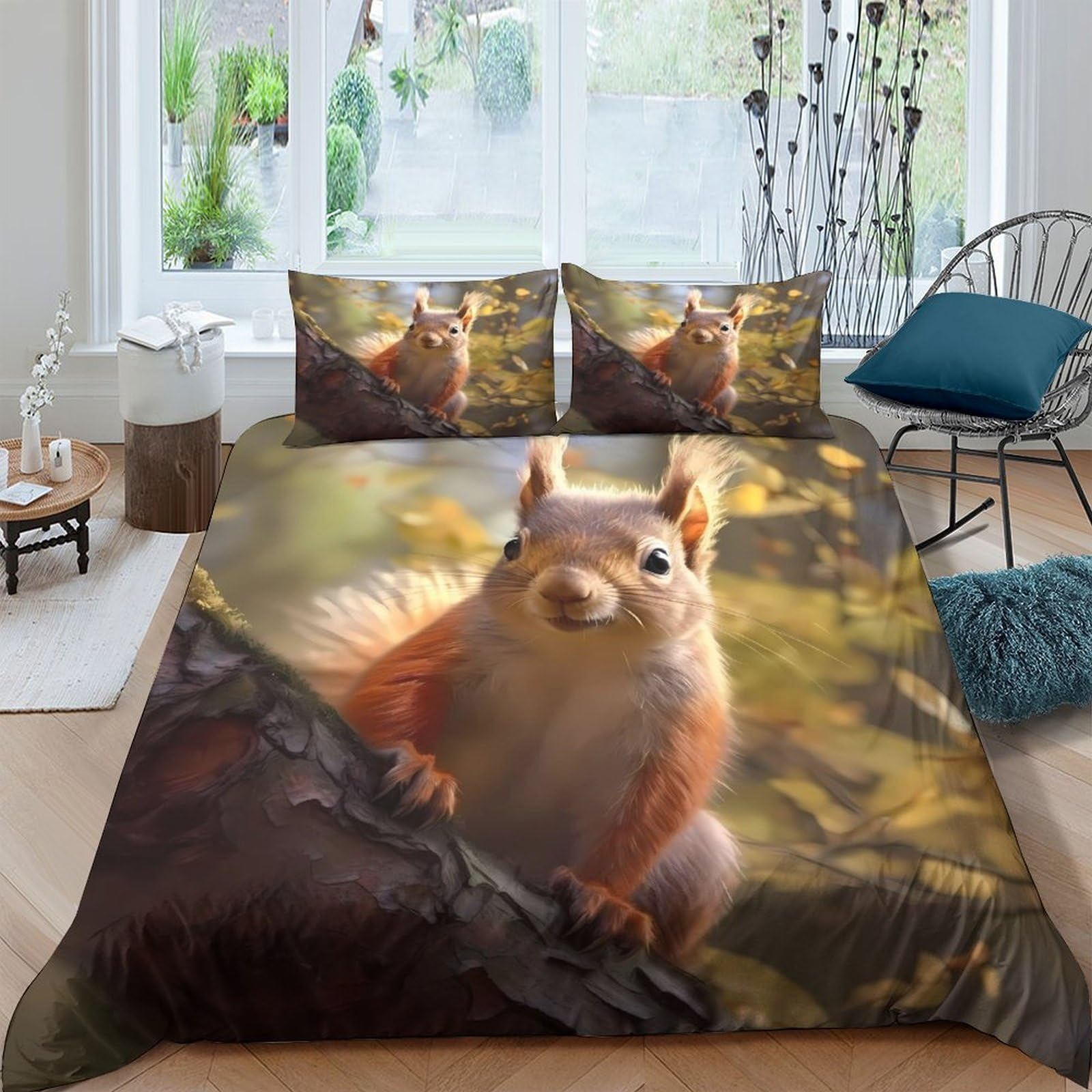 Ctjqhvkz Style-2 3D Printed Squirrel Forest Fitted Sheet Microfiber Soft Anti-Slip Woodland Bed Cover For Bedroom Guest Room Decor Single（135X200cm）