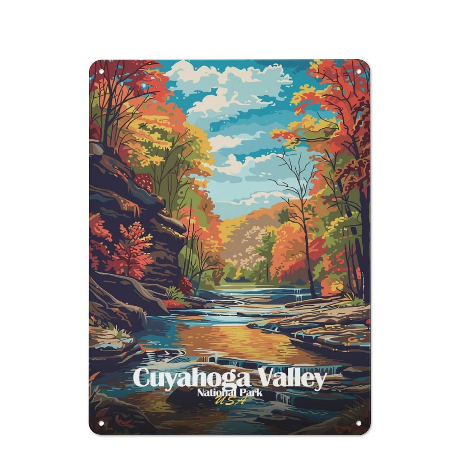 Junmoney Style-20 Cuyahoga Valley National Park Illustration Vintage Metal Wall Sign 40X30cm For Kitchen Or Home Bar, For Garage, Workshop And Man Cave Decoration
