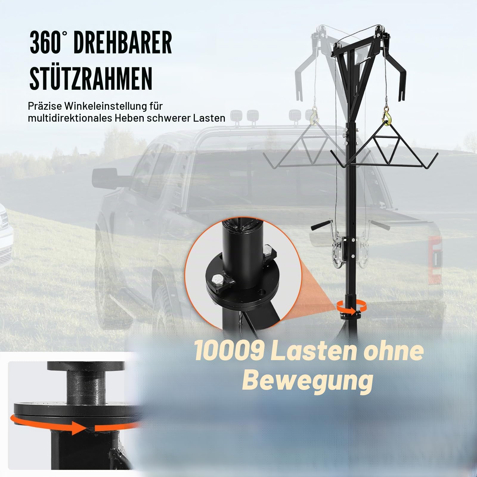 VEVOR Wildhebezeug für LKW-Anhängerkupplung, 272 kg Tragkraft, an der Anhängerkupplung montiertes Wildhebezeug mit Seilwinden-Hebegarnitur, Fußsockel, einstellbare Höhe & 360 Grad drehbar, Karbonstahl