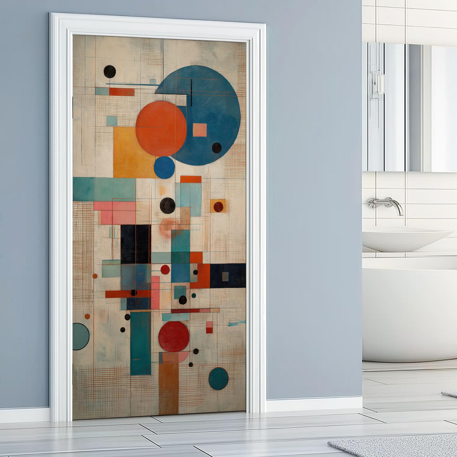 Abstracto Geométrico 3D Autoadhesivo Adhesivo para Puerta 95 x 215 cm - Vinilo Lámina para Puerta Papel Pintado Pared Cuadrado Círculo Líneas Diseño Póster Desmontable Papel Pintado Decoración para