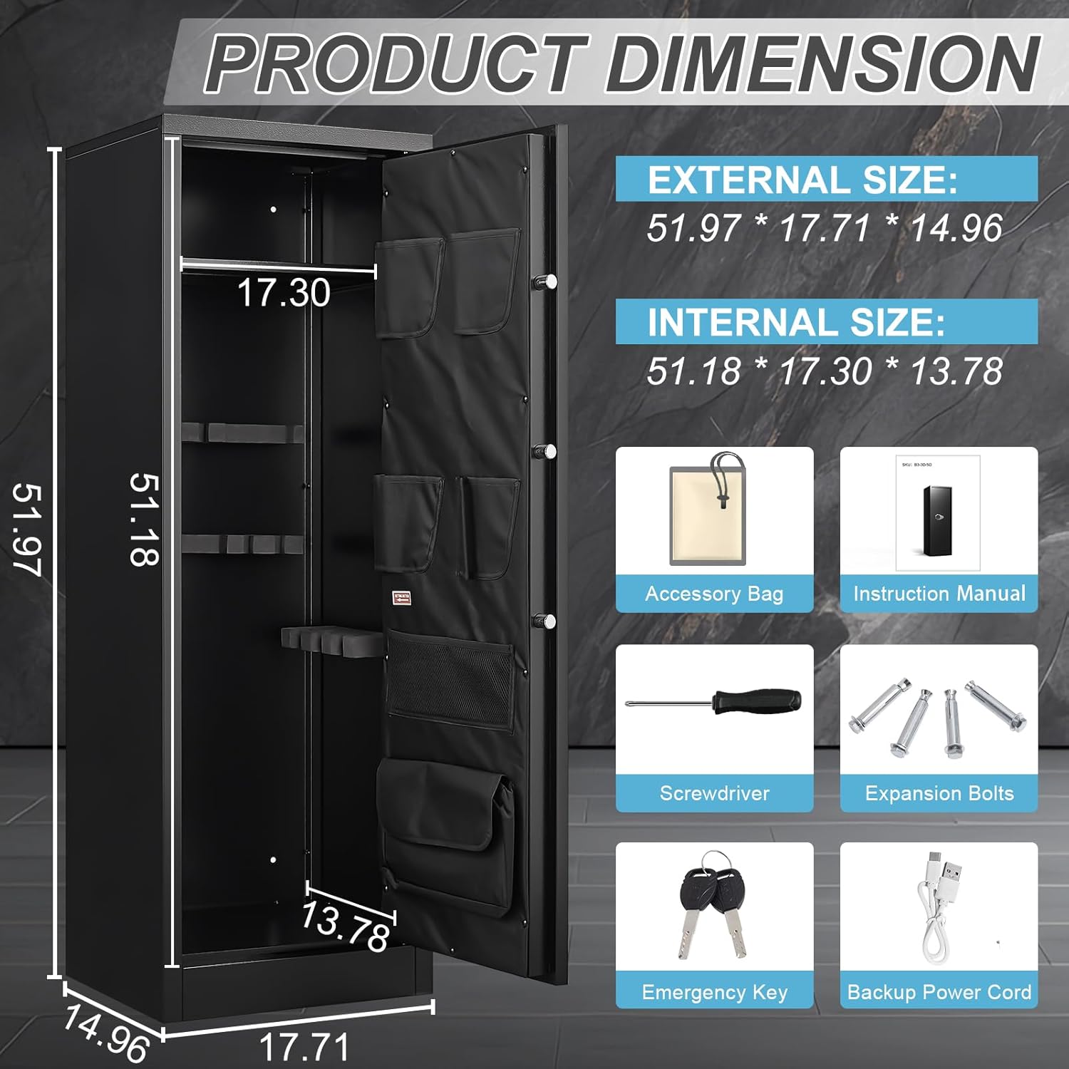Marcree 8-12 Gun Locker, Gun Safe with Removable Shelf, Large Digital Rifle Gun Safe with Dual Alarm System, Shotgun Safes for Home Bedroom, Mute Function, LED Light, Ammo Bag