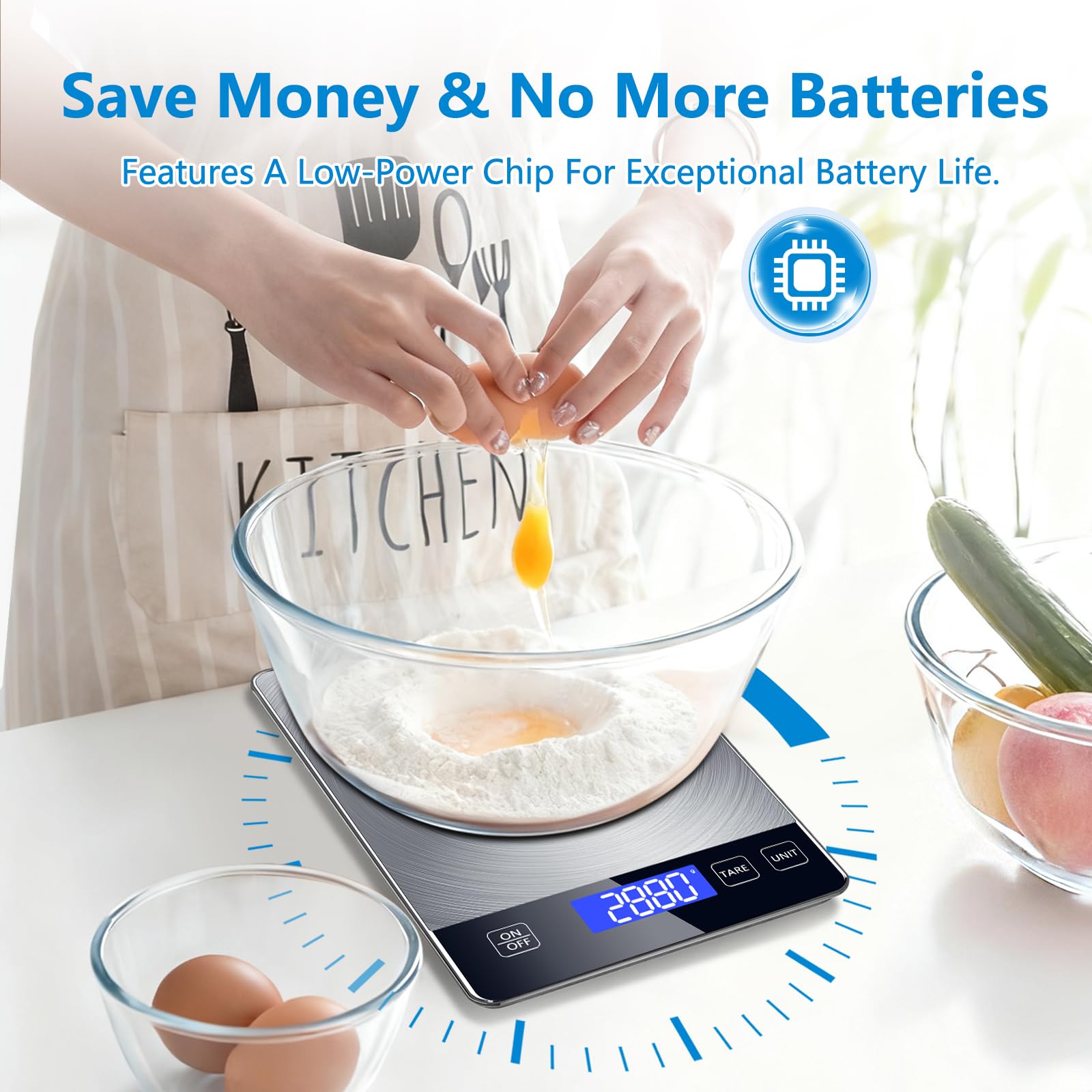 Báscula digital para alimentos, 33 libras, peso en gramos y onzas para cocinar y hornear, graduación precisa de 1 g, acero inoxidable y vidrio templado