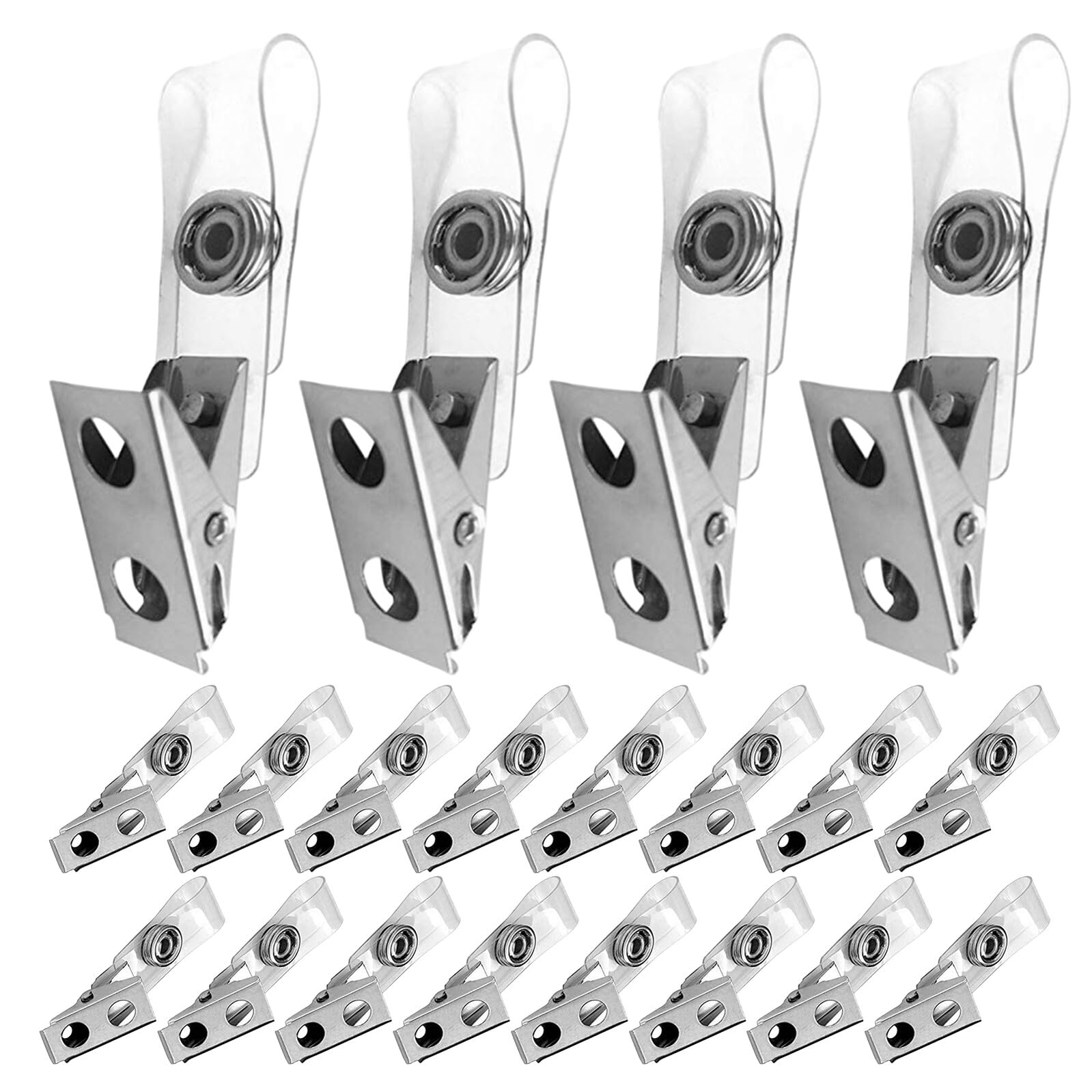 Cabilock 250 piezas Clips de Metal para Etiquetas con Doble Agujero y Correas Transparentes de PVC Soportes Resistentes para Tarjetas de Identificación y Portanombres de Trabajo