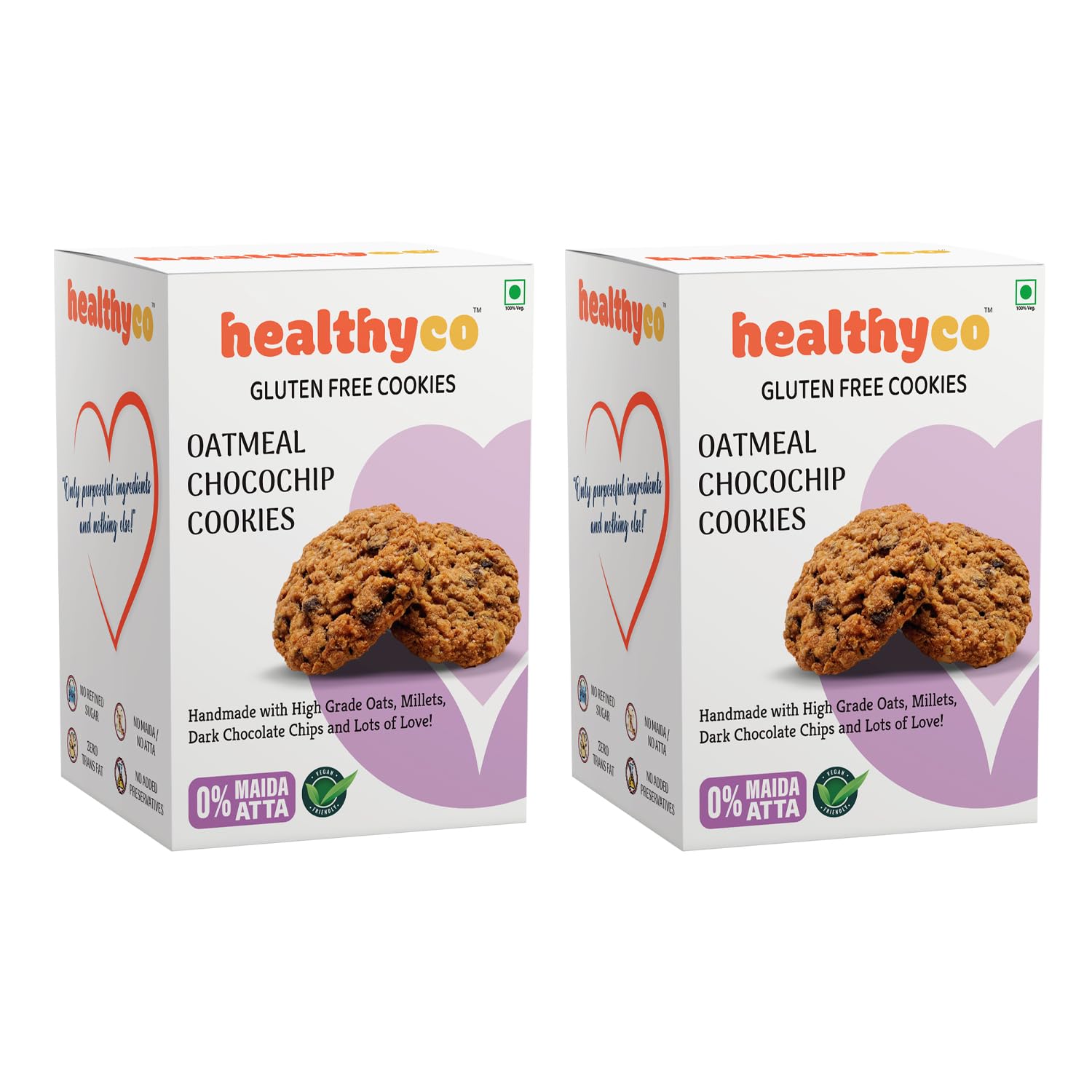 Healthyco Oatmeal Chocochip Cookies (Pack of 2 - 400 g) - Gluten Free Cookies, Vegan Cookies, No Maida, No Atta, No Preservatives, Made with Millets, Handmade Healthy Biscuits, Healthy Snacks for Adults & Kids, Tasty Healthy Cookies (B08Y6MF6P6) Amazon Price History, Amazon Price Tracker