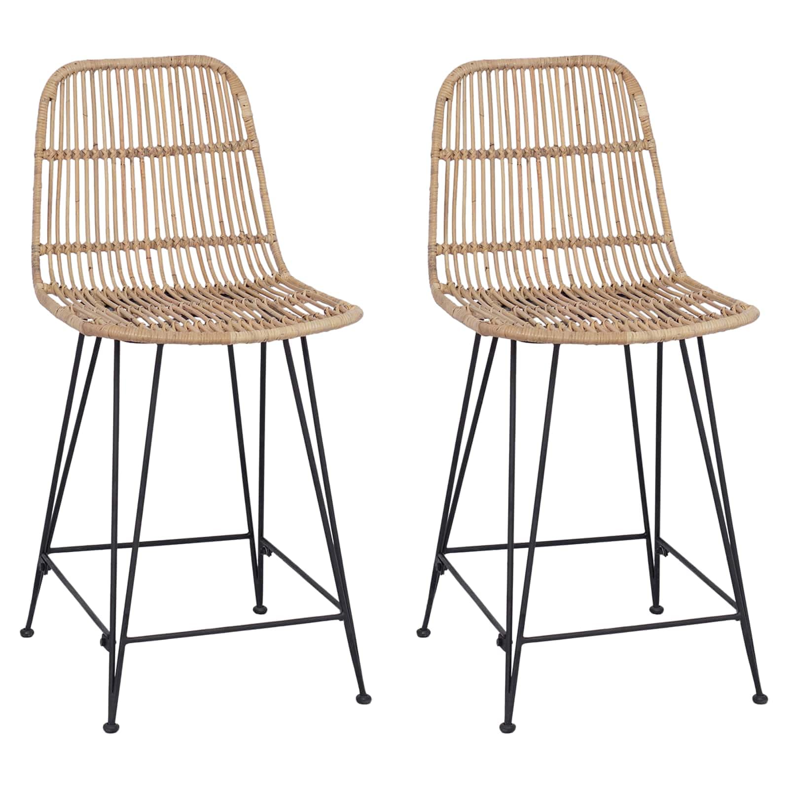 vidaXL Bar Stool 2 pcs Beige 44 x 54 x 96 cm Rattan and Steel, Modern Bar Stool, Comfortable Seating, Breathable Chair, Contemporary Design, Rattan Furniture, Minimalist Style, Elegant Seat