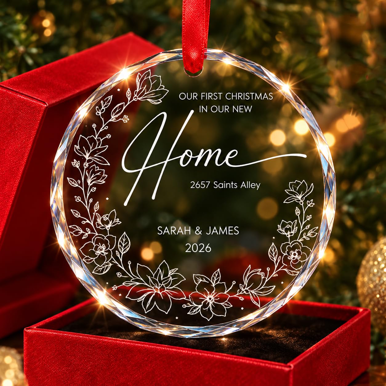 Personalized New Home Ornament – Custom Crystal Keepsake 2026, First Christmas in Our House Decoration, Unique Housewarming Gift for Couple, Special First Home Holiday Memory Ornament