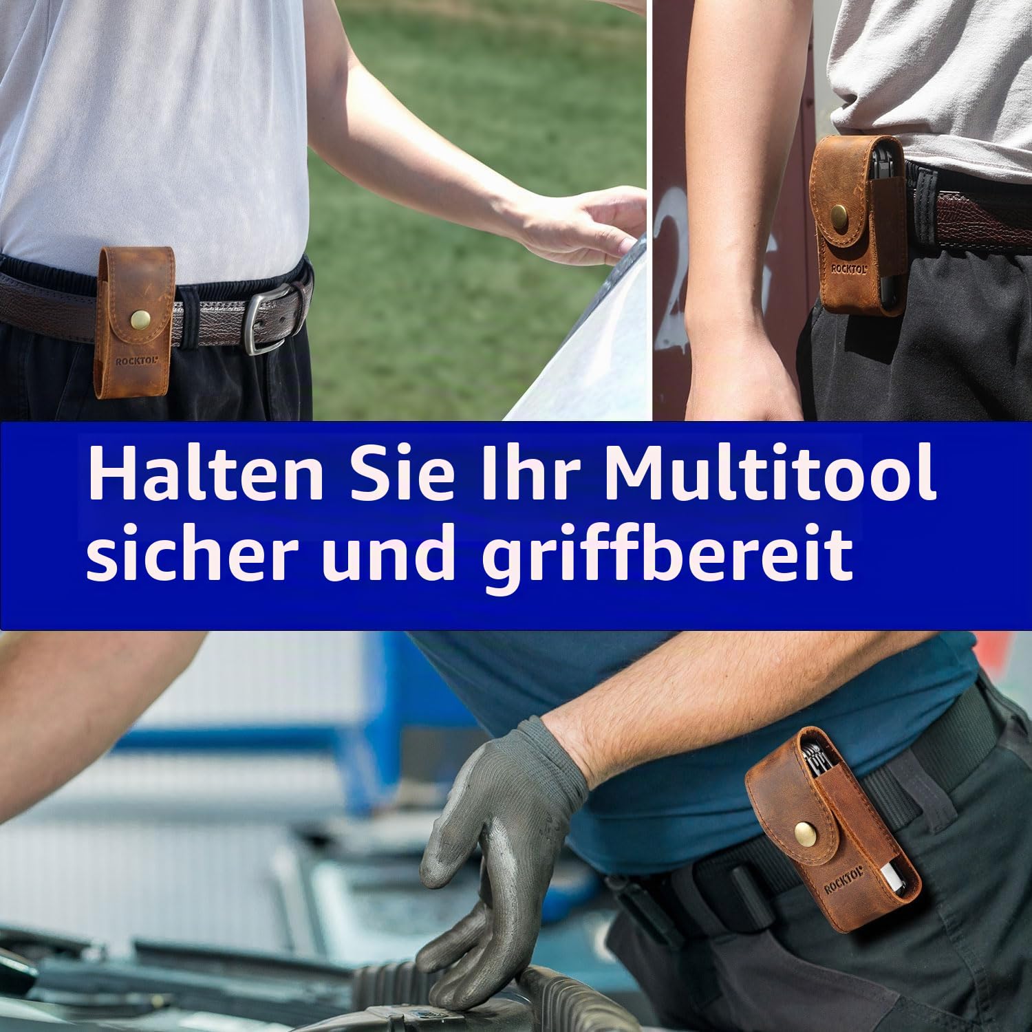 ROCKTOL Multitool-Scheide, Premium-Lederscheide mit Druckknopf für den Gürtel, Multitool-Messerscheide, Holster für 4,2-Zoll-Multitools für EDC, Camping, Wandern im Freien