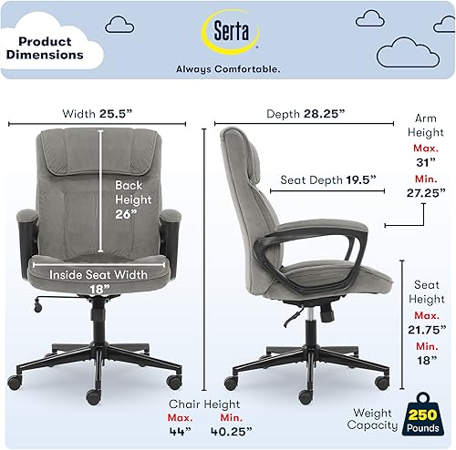 Miniatura 4 de Serta Hannah Executive Home Office Desk Chair, Ergonomic Mid-Back with Lumbar Support, Firm Seat Cushion, Layered Body Pillows, Padded Armrests,
