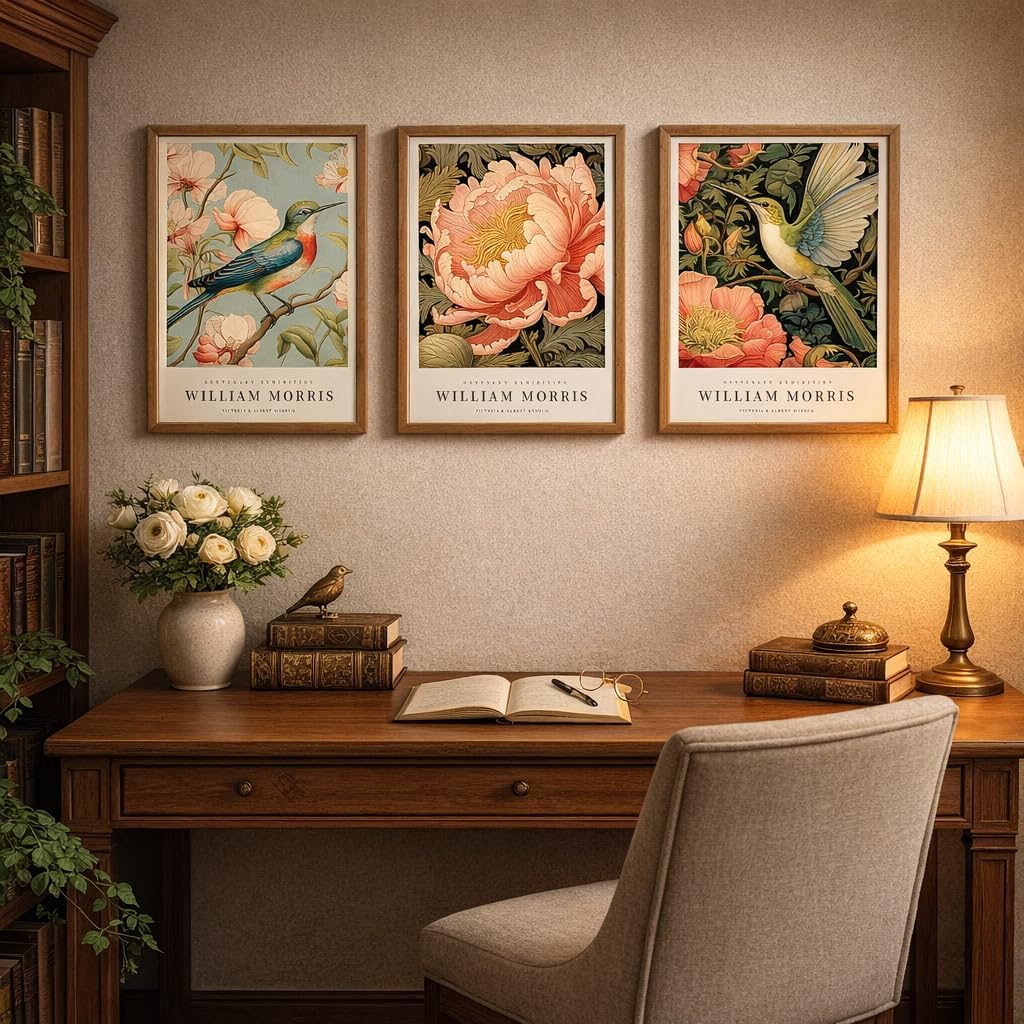 3 Pcs Framed Vintage Botanical Canvas Wall Art, Hummingbird and Peony Floral Poster Prints, Antique Rustic Gallery Home Decor for Living Room Bedroom Office, 16 x 24 Inch Ready to Hang