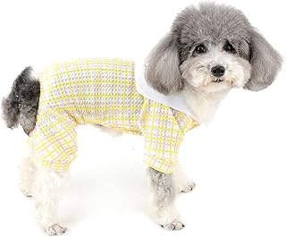 Zunea Small Dog Pajamas Cute Strawberry Summer Puppy Clothes Pyjamas Soft Cotton Jumpsuit Plaid Sleeping Wear Breathable Pjs Apparel Outfits Doggie Chihuahua Clothing for Pet Dogs Girls Yellow L