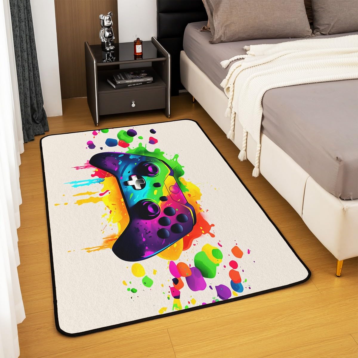 Loussiesd Dywan do salonu dla graczy, 100 x 150 cm, gamingowy dywan akcentujący dla chłopców, dziewcząt, nastolatków, nowoczesny kontroler konsoli do gier, mata podłogowa, joystick, beżowa,