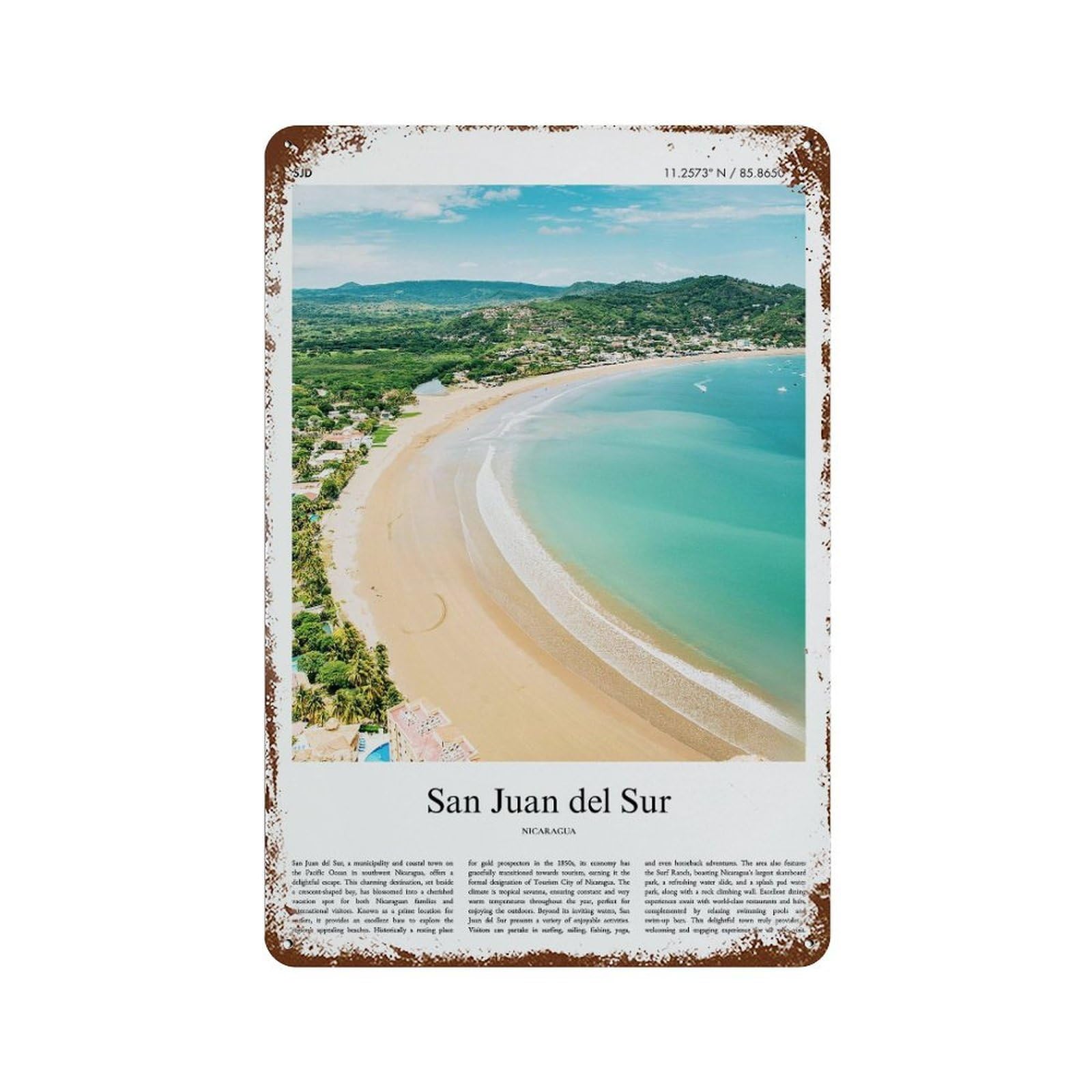xiaoxiaoshen San Juan Del Sur Nicaragua City Scenery Wall Decor Art Metal Tin Poster Modern Home Decor Art Home Bar Shop Decorations Vintage Sign 30x20cm