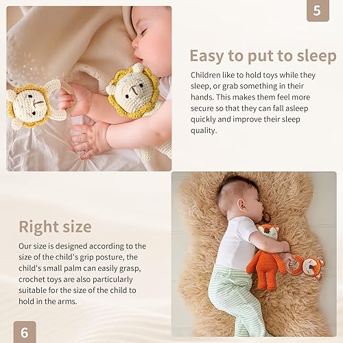 Miniatura 5 de 2 piezas de conejo de madera bebé sonajero y ganchillo muñeca de peluche de conejo de peluche para bebé recién nacido  100% hechos a mano para