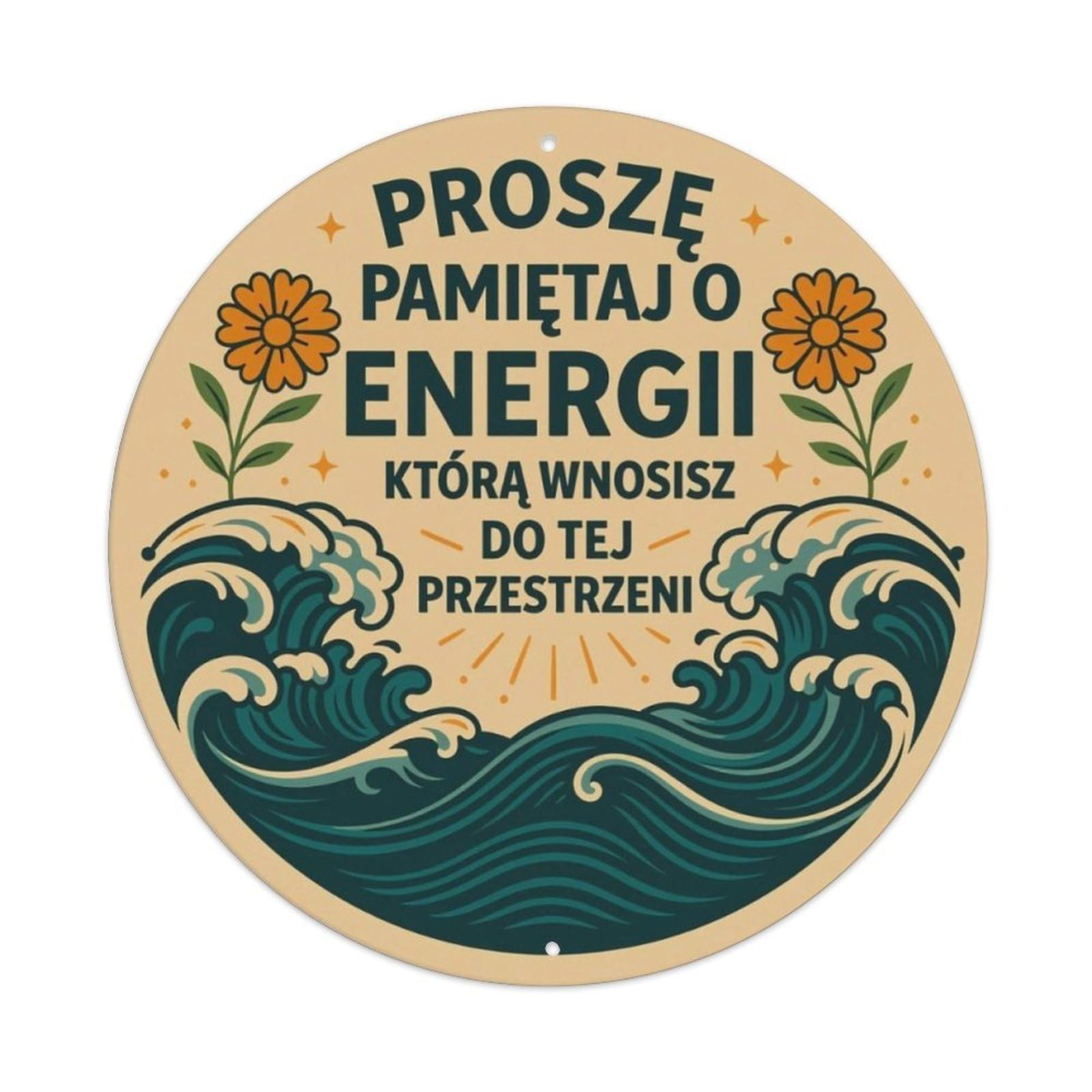 Vintage Wave Daisy Polish Positive Energy Round Sign Vintage Aluminium Metal Sign, Retro Wall Decor for Home, Bar, Garage & Farmhouse 20x20cm