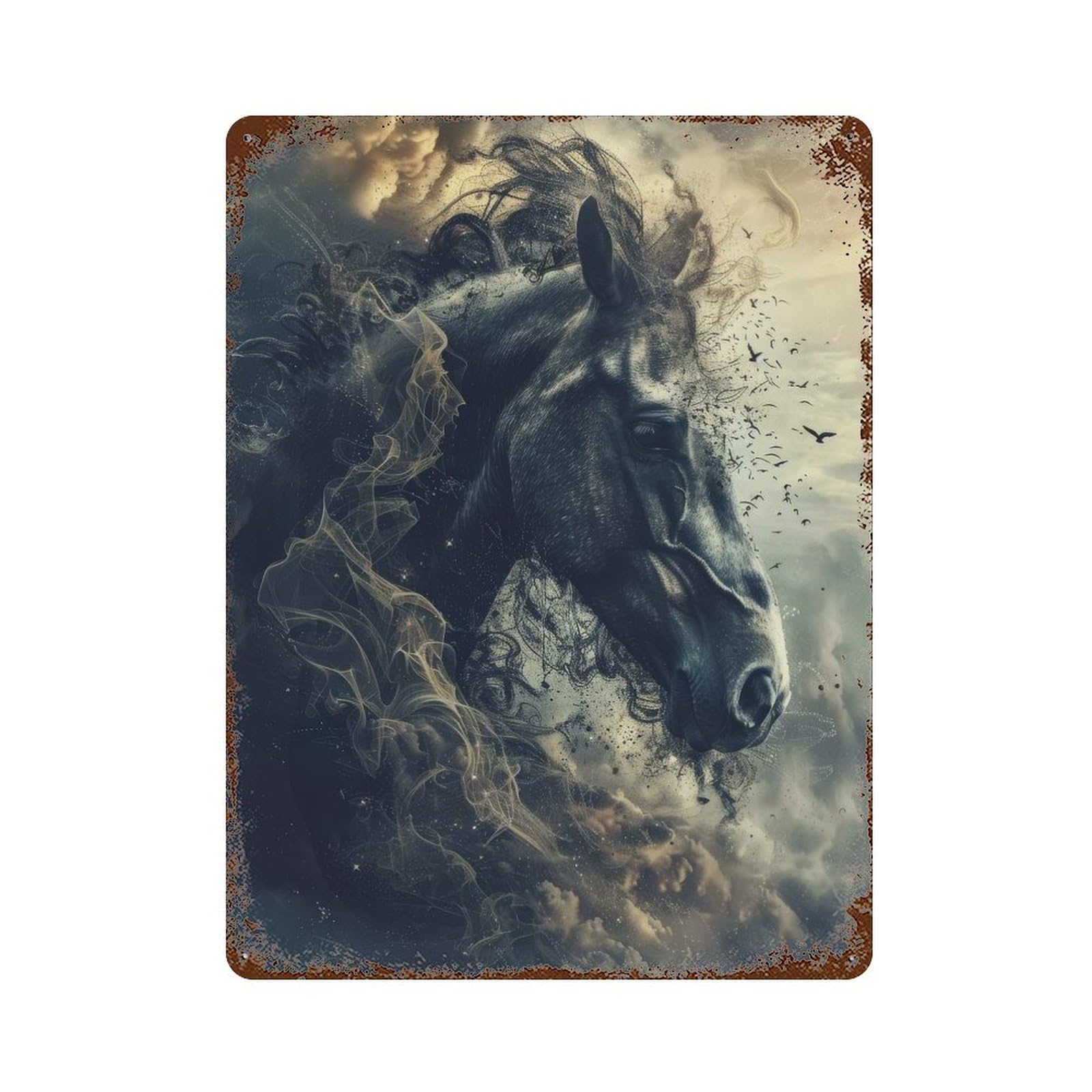 Decorative Tin Sign with Surrealism Horse Design 15.7"x11.8", for Garage, Bar And Workshop Decor, Decorative Metal Wall Art