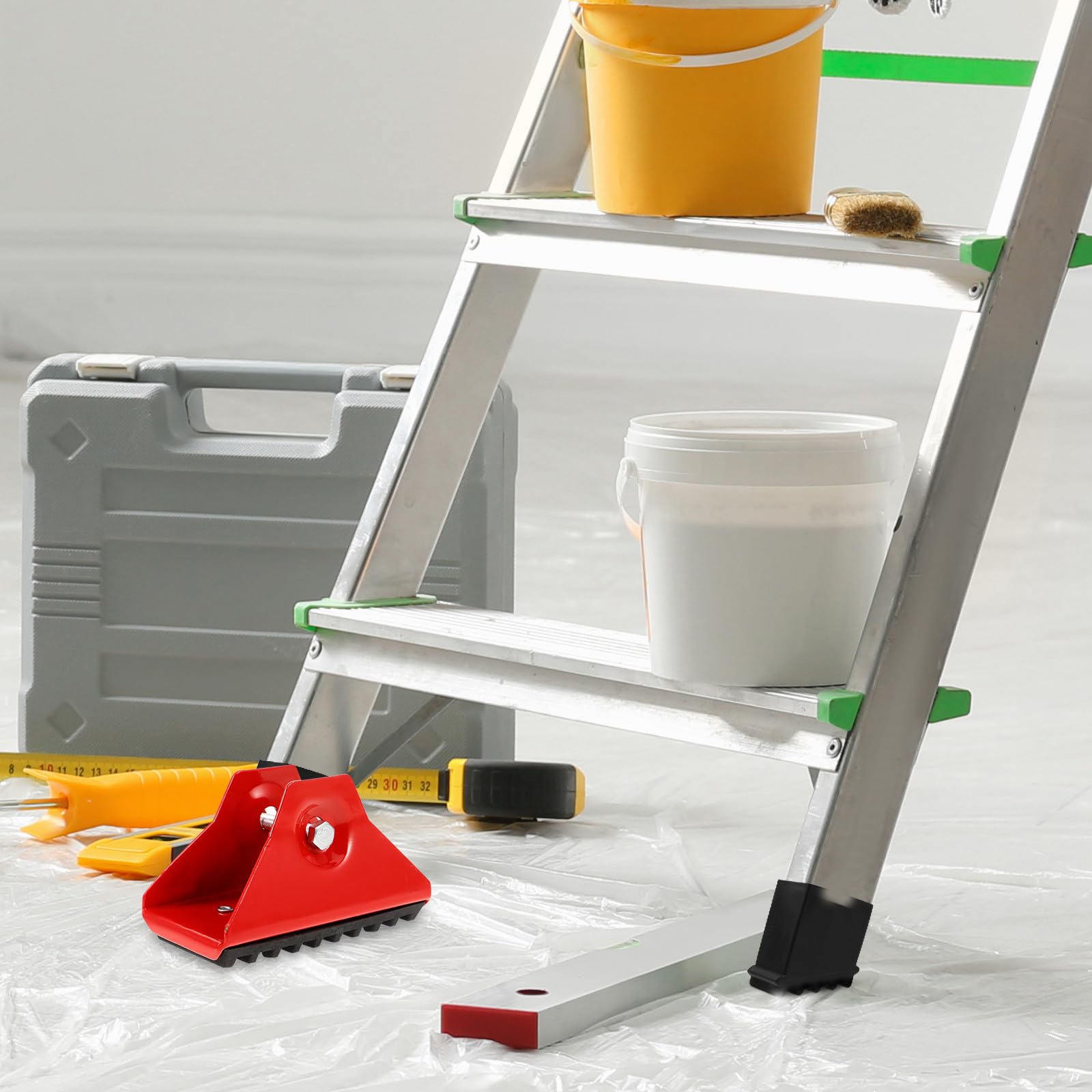 CHILDWEET 2 Pezzi Piedini per Scala Antiscivolo Rosso in Lega di Alluminio Design Flessibile e Gomma per Sicurezza su Terreni Irregolari, Interno ed Esterno