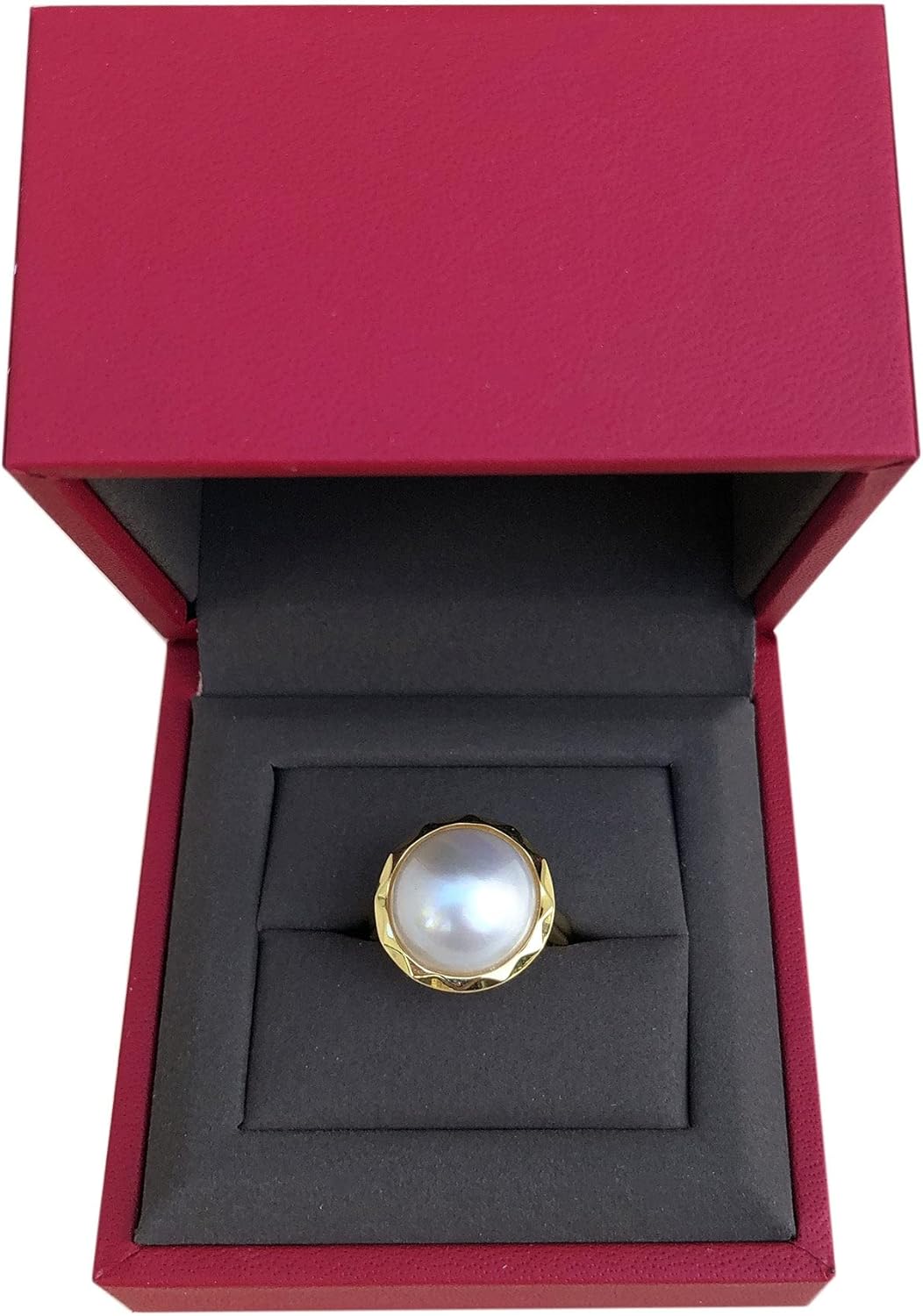 RVLA 18k Gold Plated S925 Sterling Silver 13-14mm Cultured White Mabe Pearl Adjustable Ring